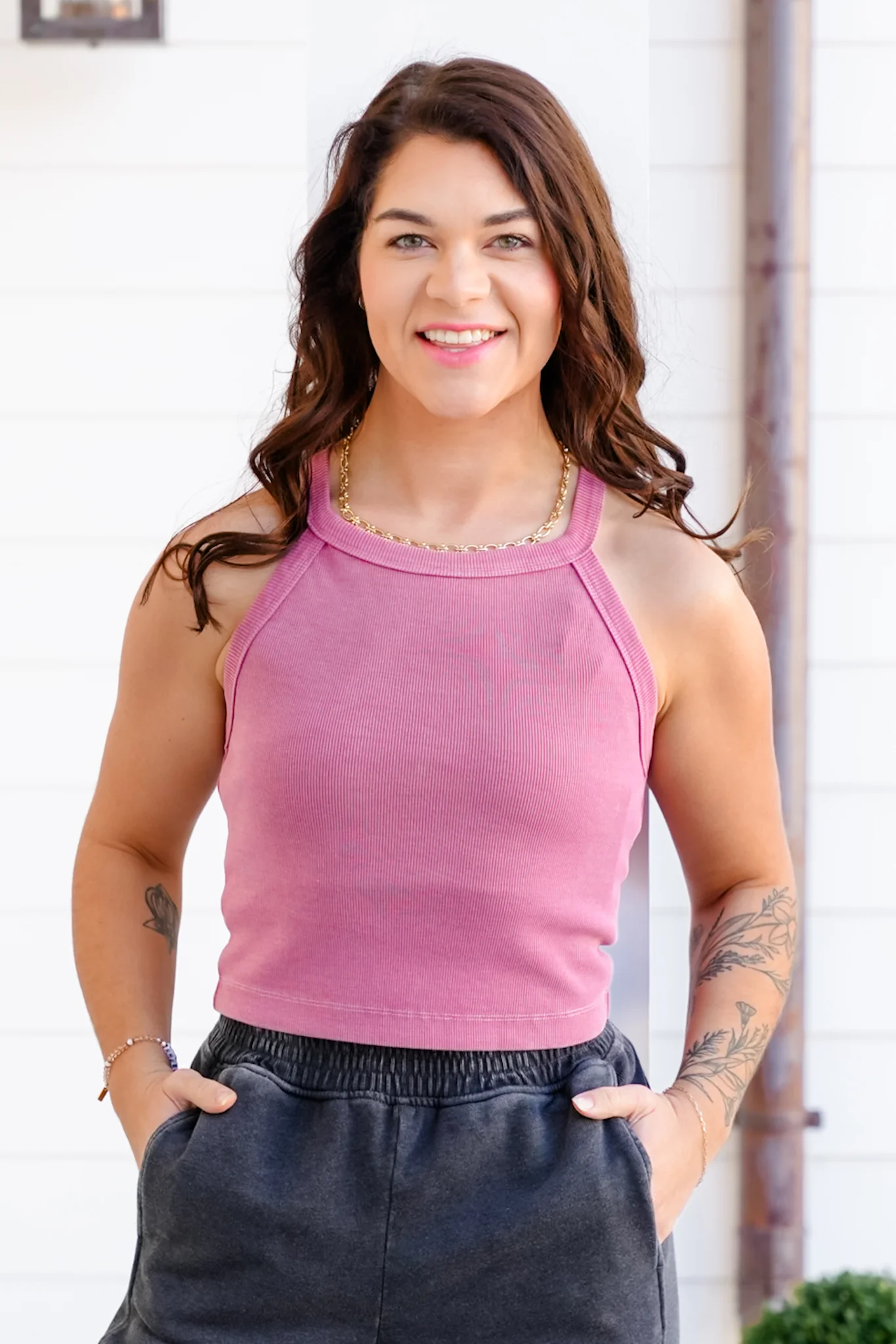 Mineral Wash Ribbed Halter Tank Top - Image 5