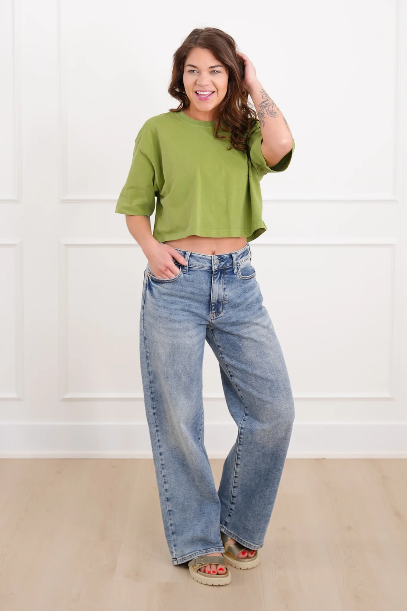 Mineral Wash Short Sleeve Loose Fit Crop Tee - Image 5
