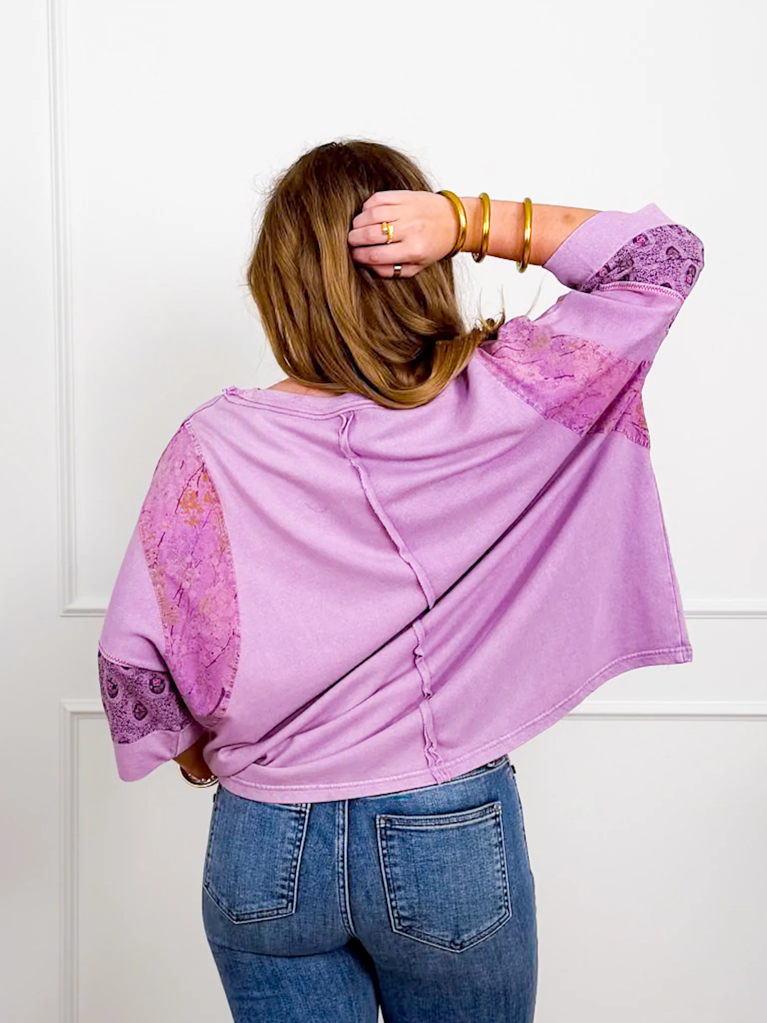 Mineral Wash Short Sleeve Top with Floral Print - Image 2