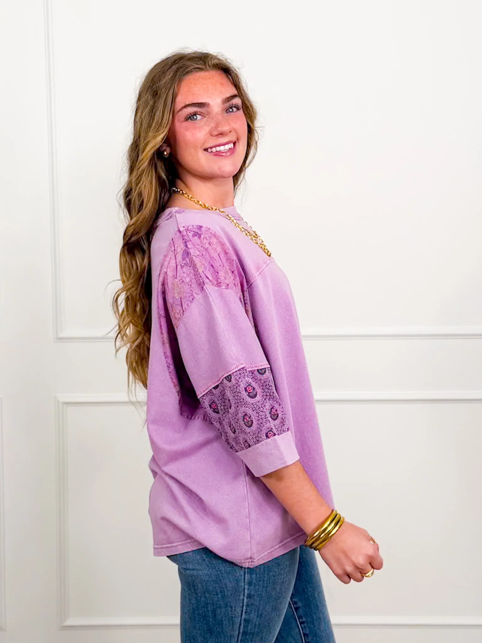 Mineral Wash Short Sleeve Top with Floral Print - Image 3