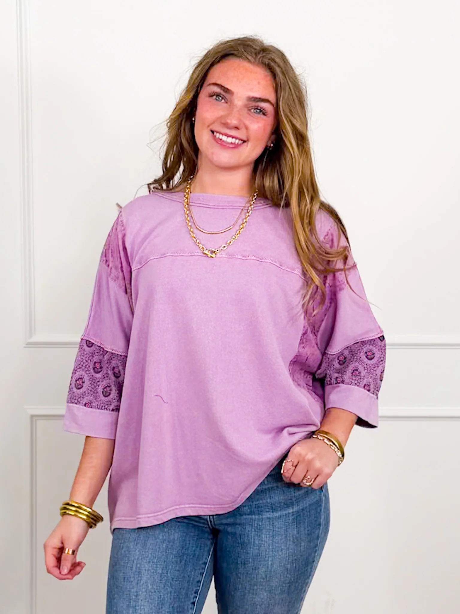 Mineral Wash Short Sleeve Top with Floral Print - Image 4