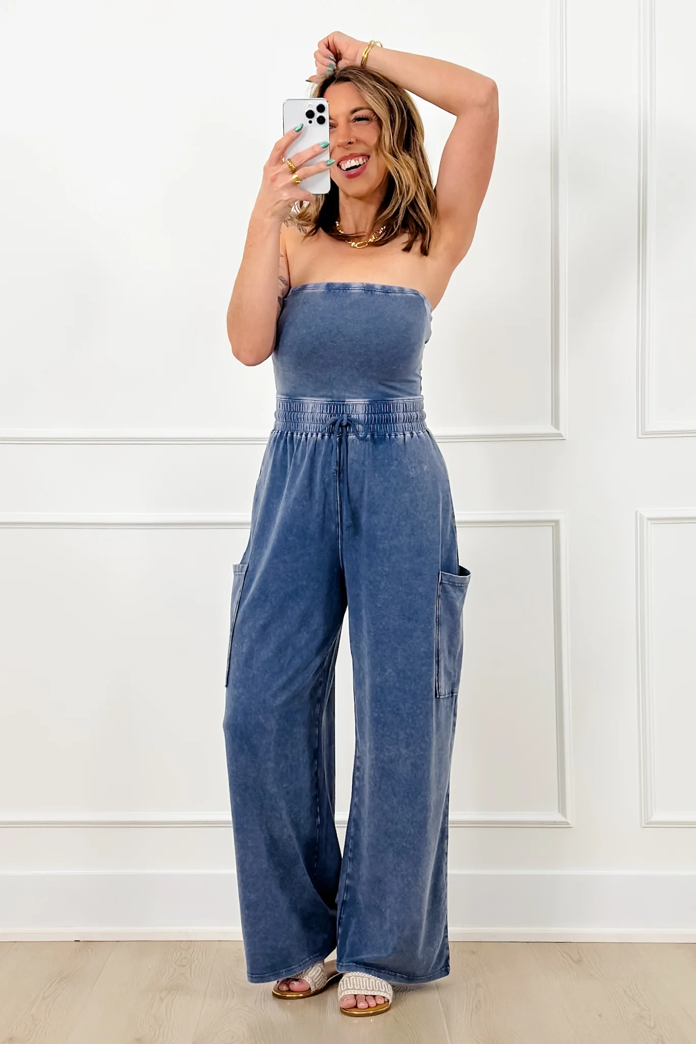 Mineral Wash Strapless Wide Leg Jumpsuit - Image 4
