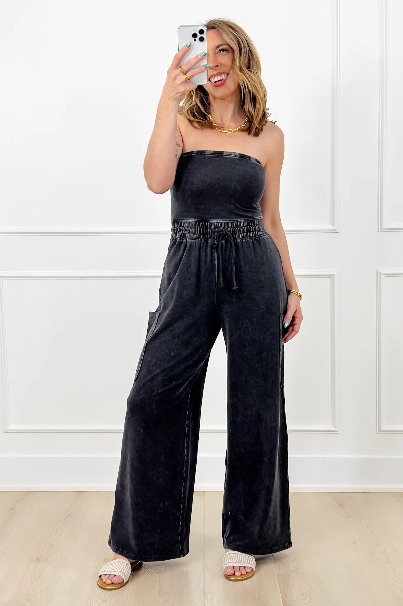 Mineral Wash Strapless Wide Leg Jumpsuit - Image 5