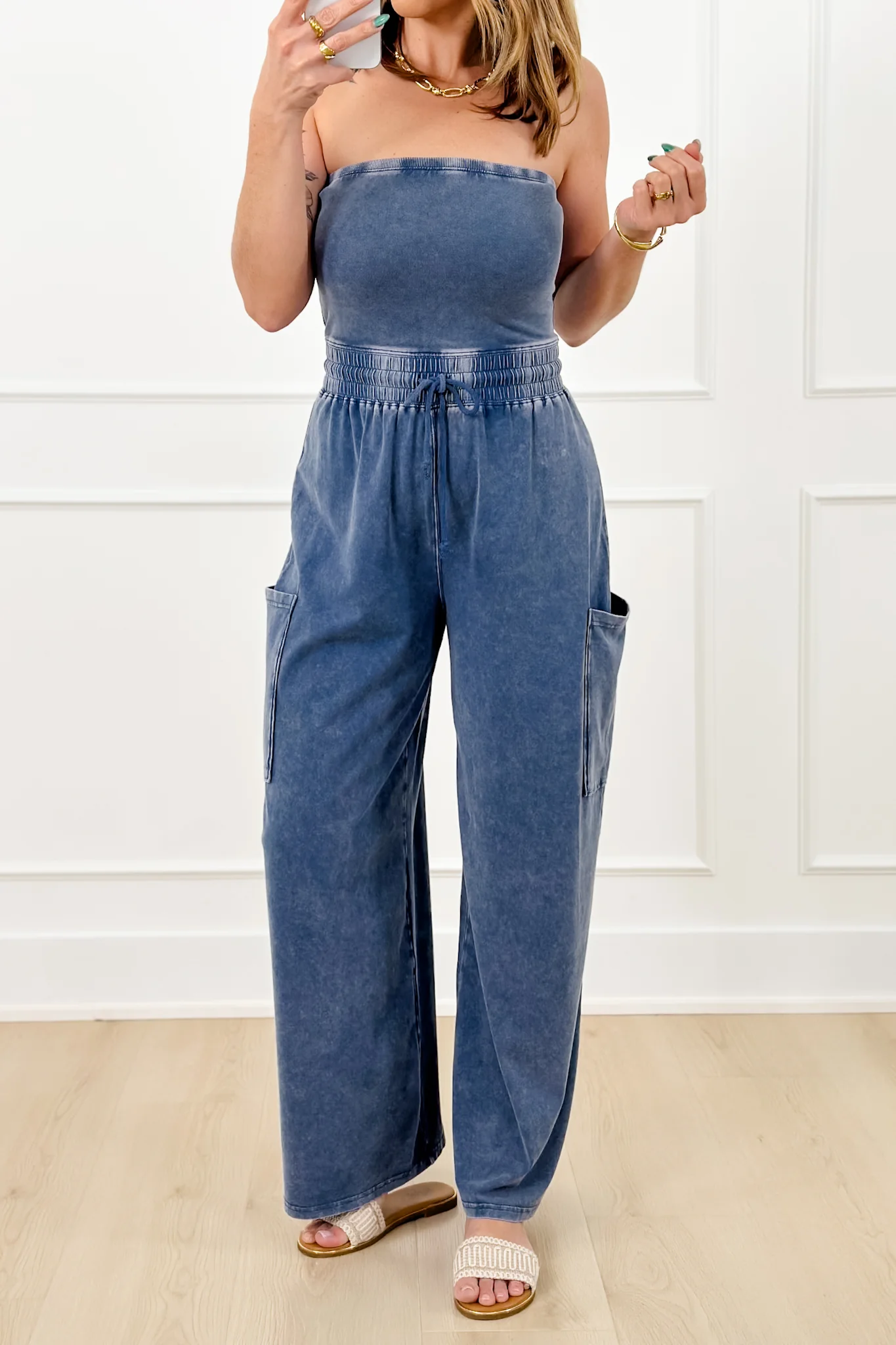 Mineral Wash Strapless Wide Leg Jumpsuit - Image 7