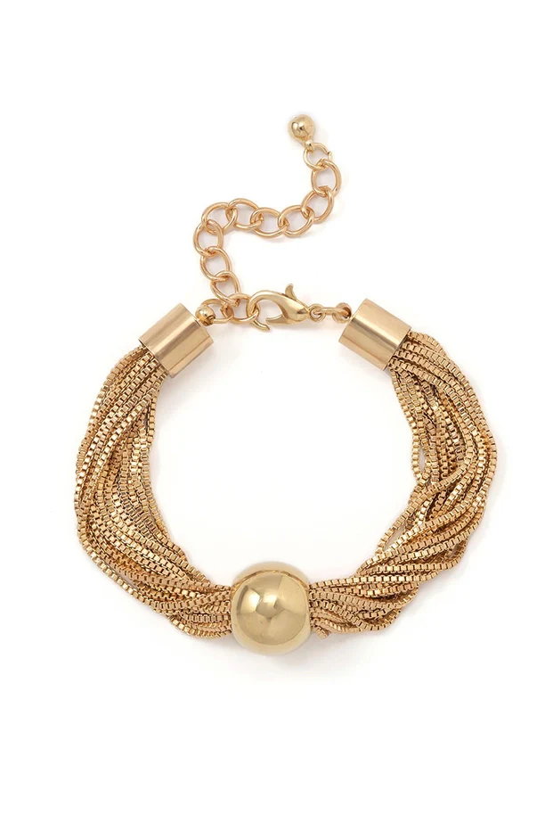 Multi Chain Bracelet with Big Bead Accent - Image 3