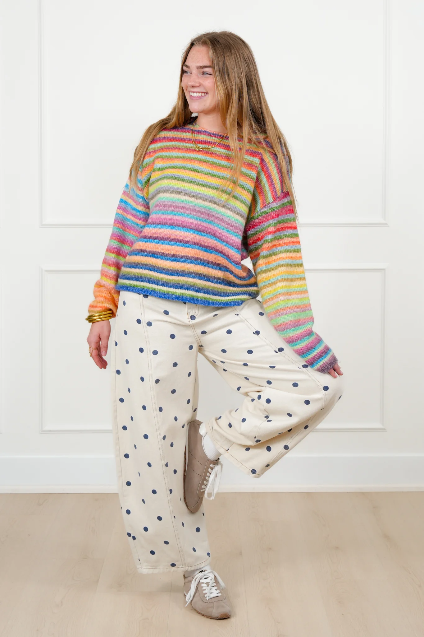 Multi Color Stripe Long Sleeve Pullover Sweater - Image 2