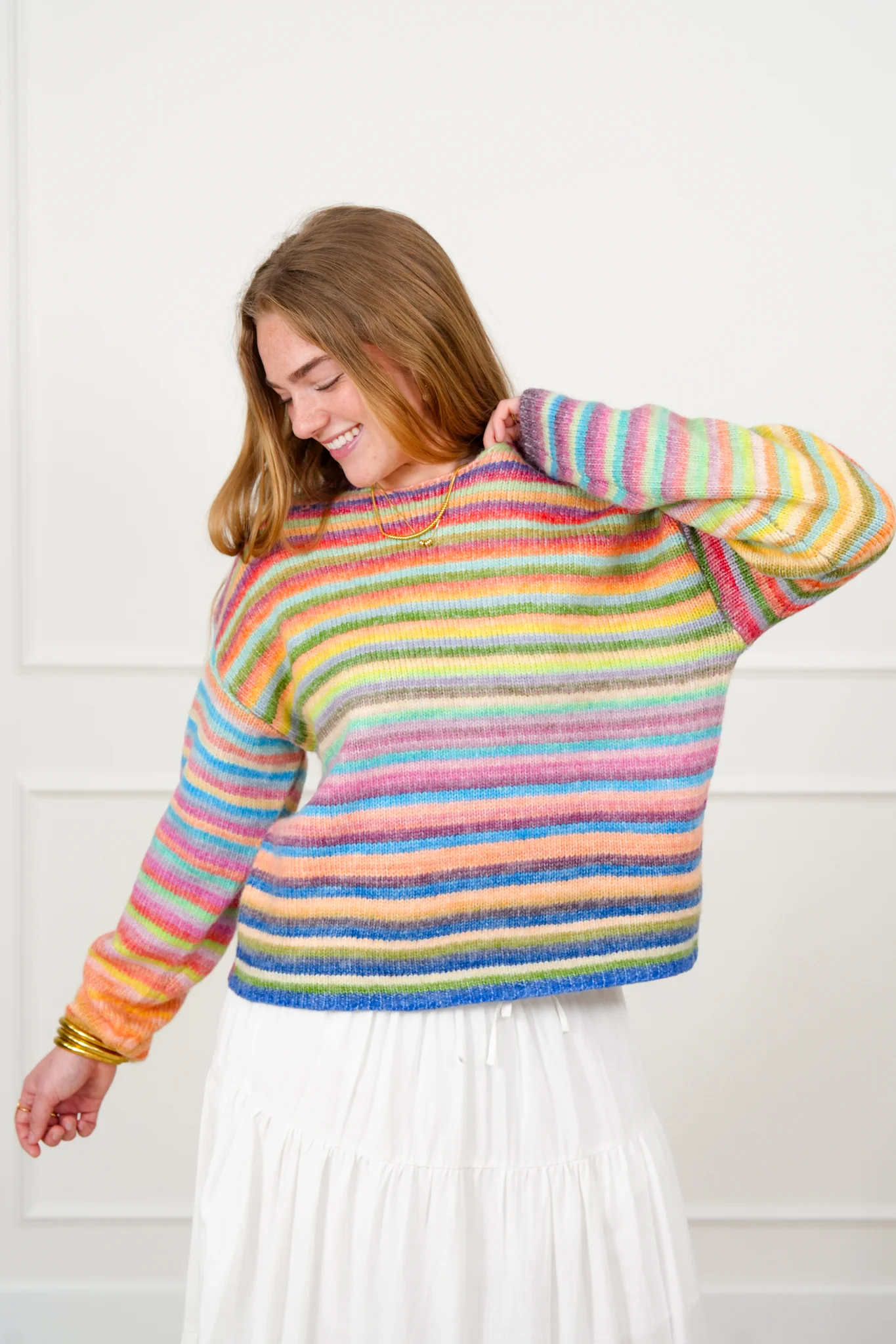 Multi Color Stripe Long Sleeve Pullover Sweater - Image 3