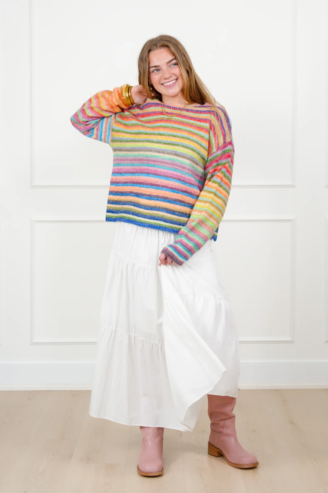 Multi Color Stripe Long Sleeve Pullover Sweater - Image 4