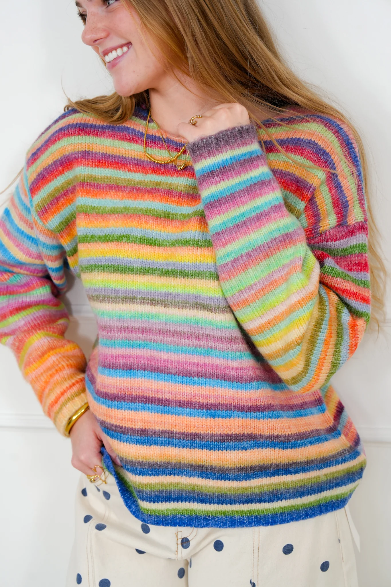 Multi Color Stripe Long Sleeve Pullover Sweater - Image 5