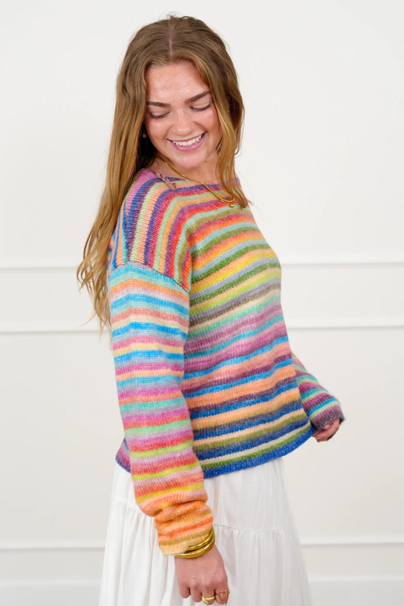 Multi Color Stripe Long Sleeve Pullover Sweater - Image 7