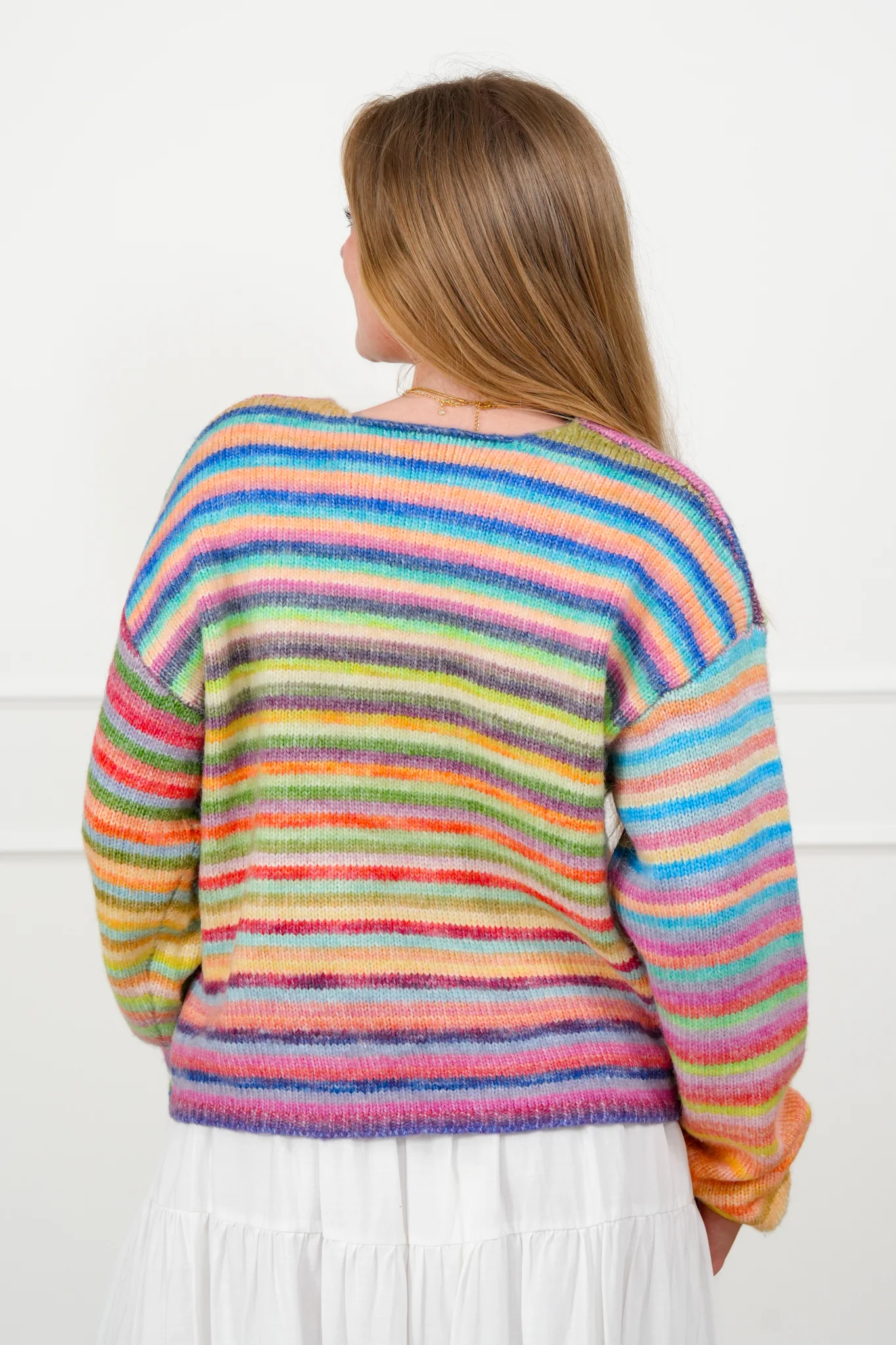 Multi Color Stripe Long Sleeve Pullover Sweater - Image 8