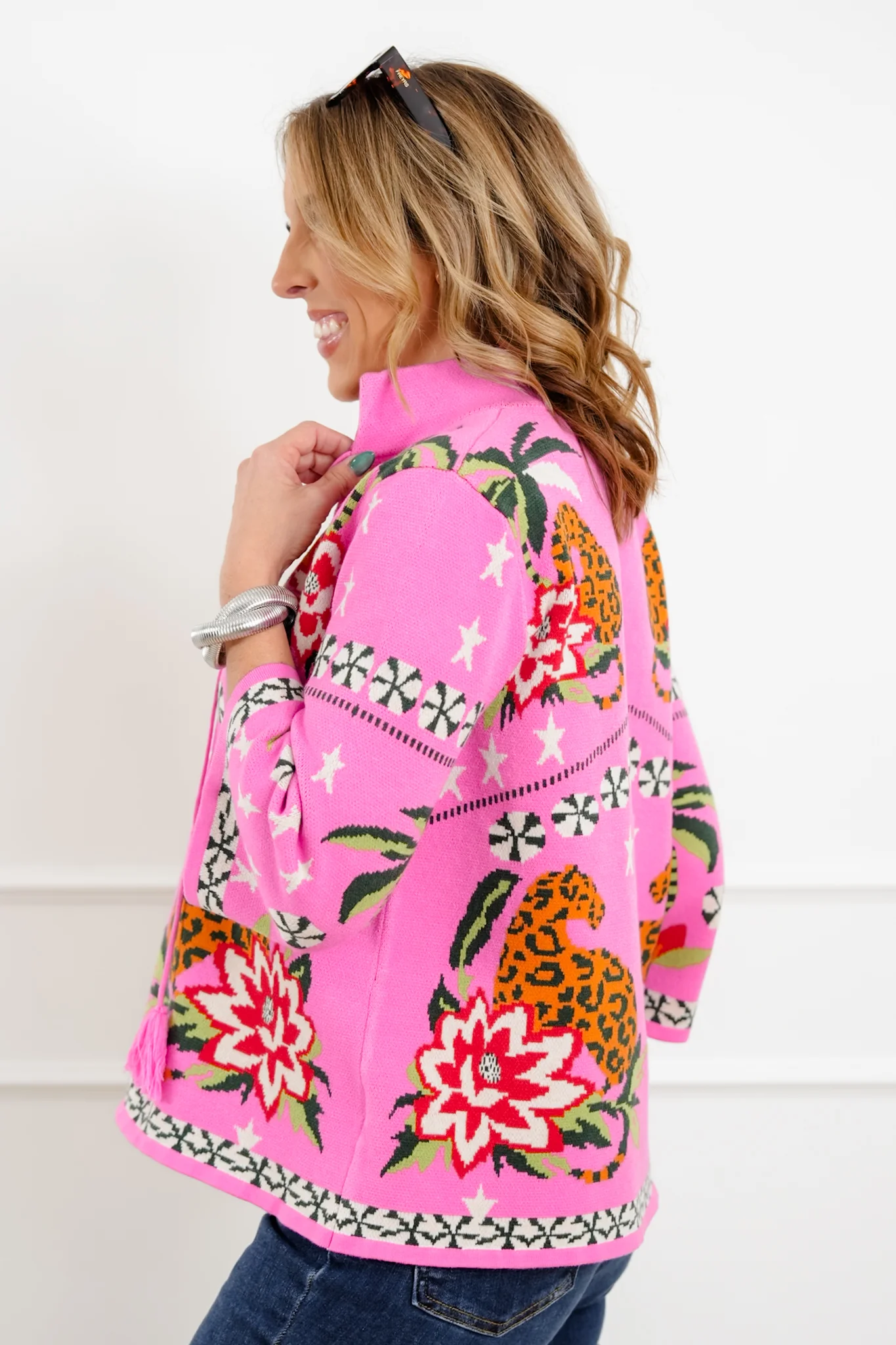 Mixed Print 3/4 Sleeve Pullover Sweater - Image 3