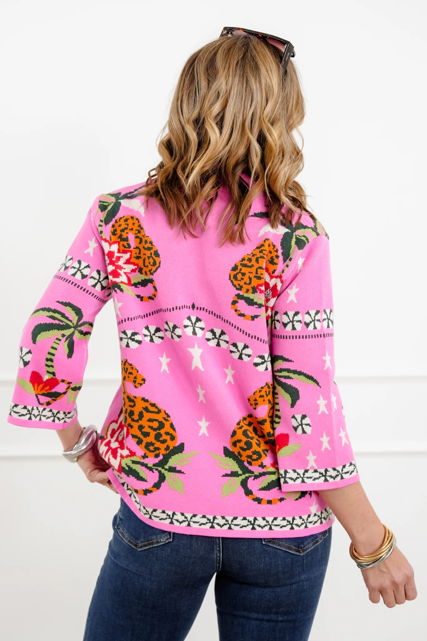 Mixed Print 3/4 Sleeve Pullover Sweater - Image 4