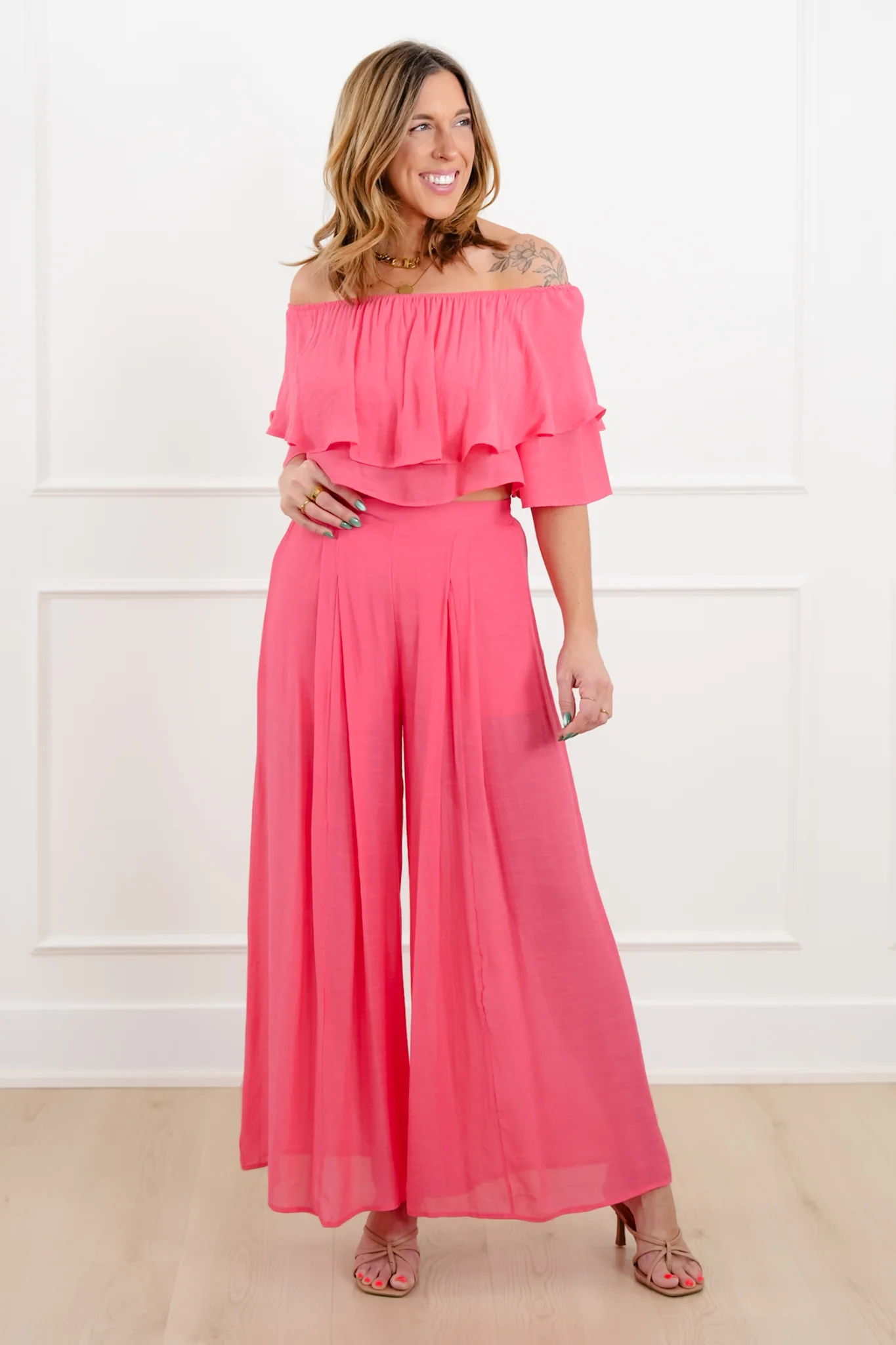 Off Shoulder Ruffle Top and Pant Set - Image 2