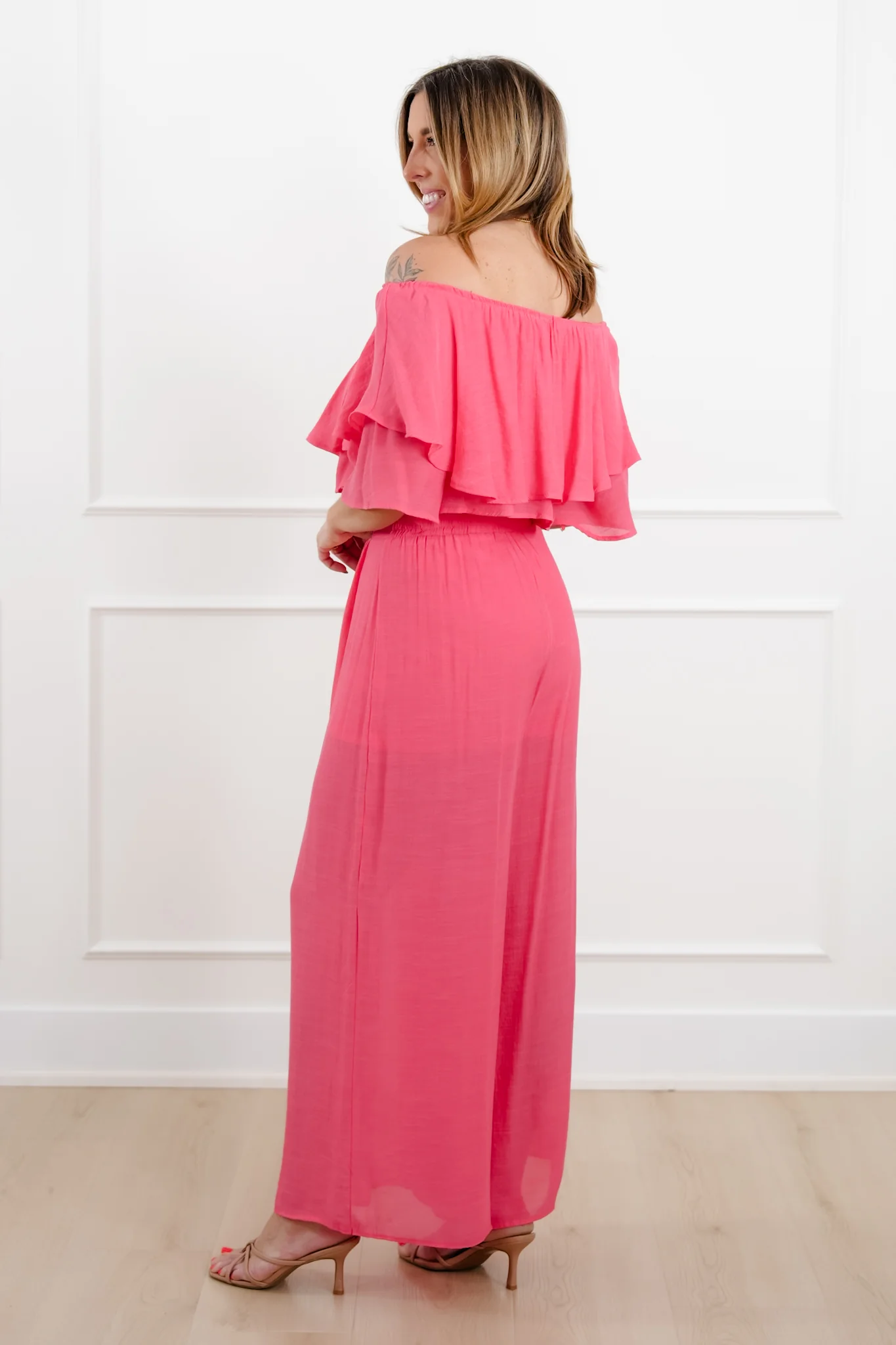 Off Shoulder Ruffle Top and Pant Set - Image 4