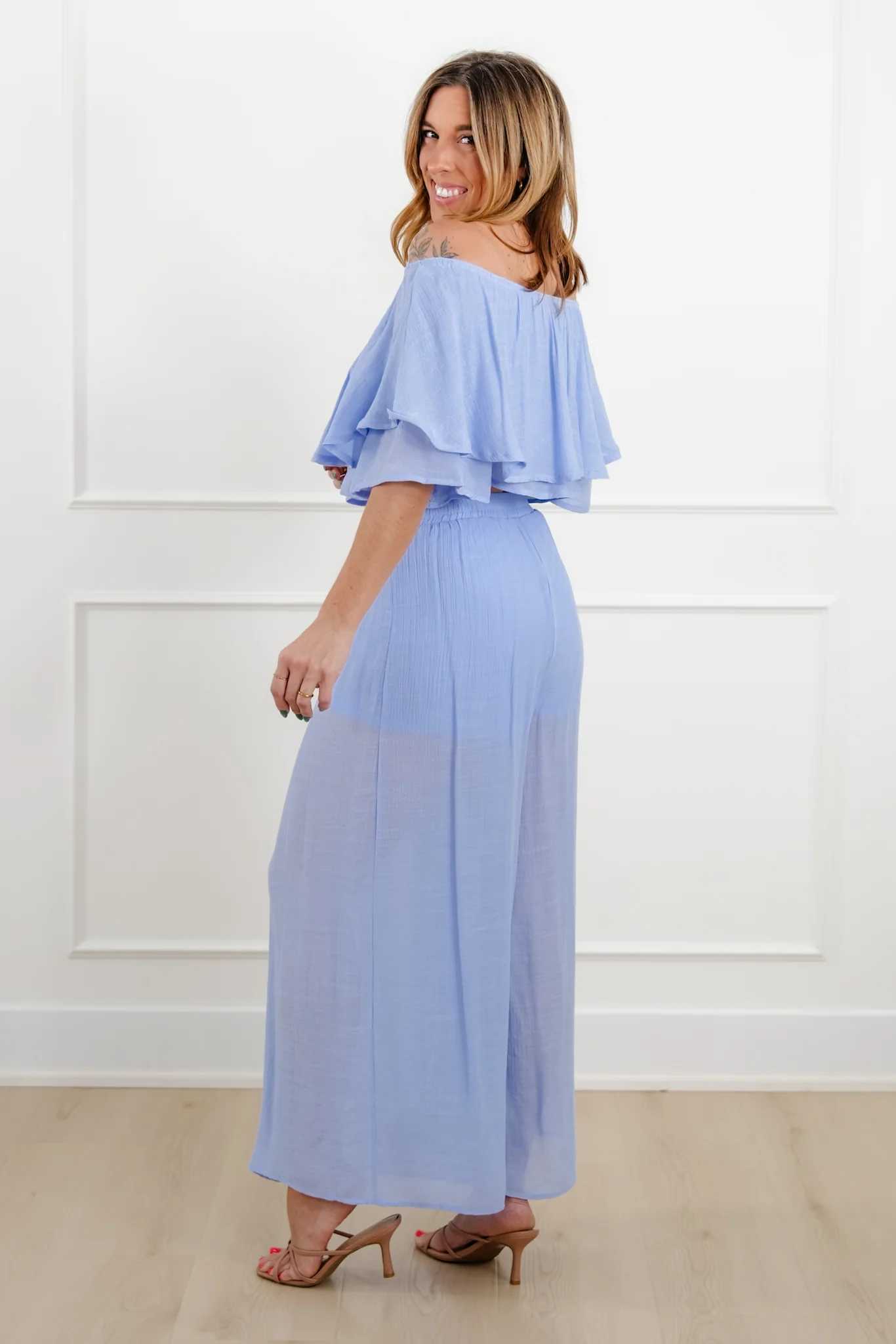 Off Shoulder Ruffle Top and Pant Set - Image 5