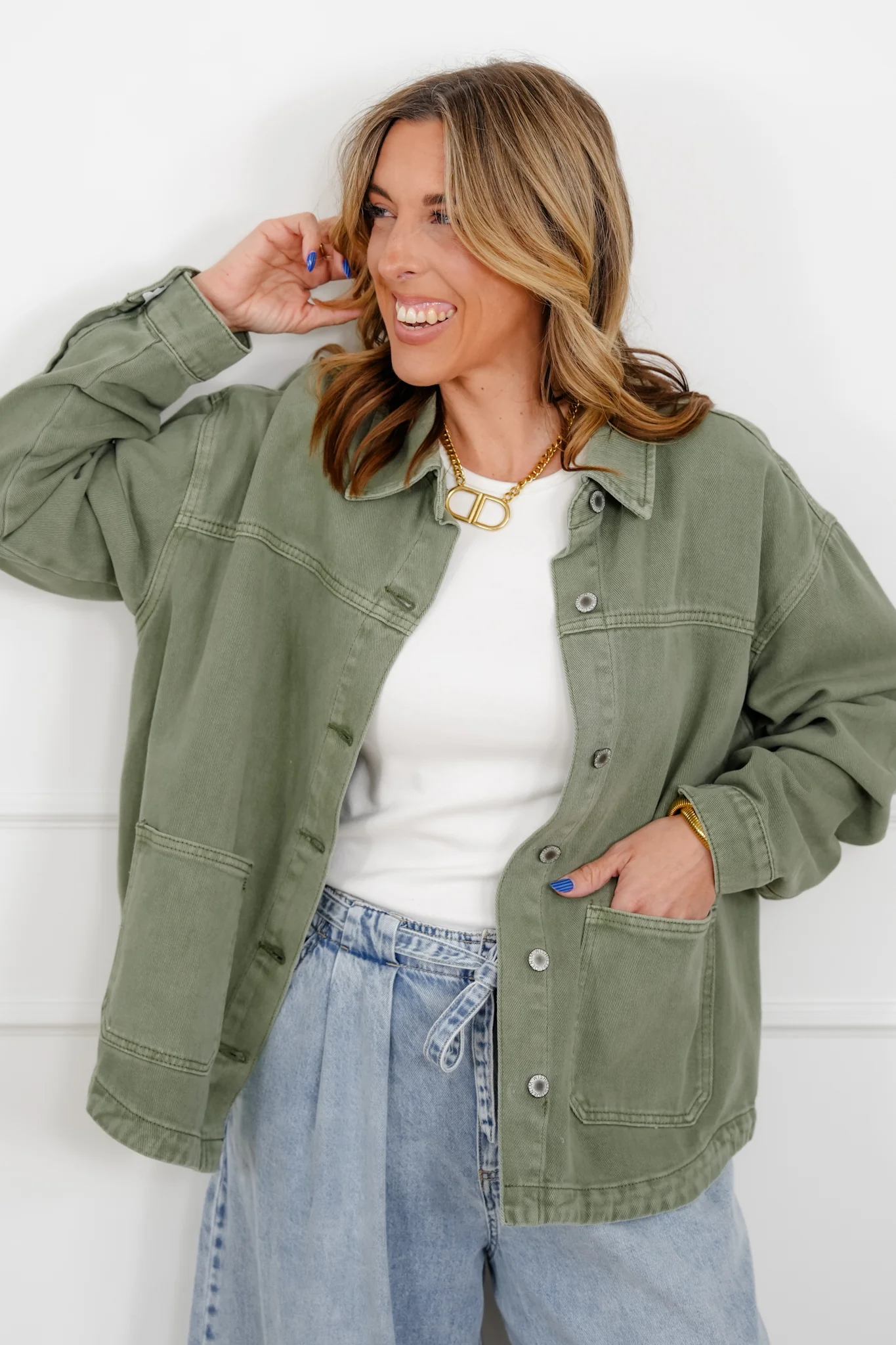 Olive Long Sleeve Button Down Jacket - Image 2