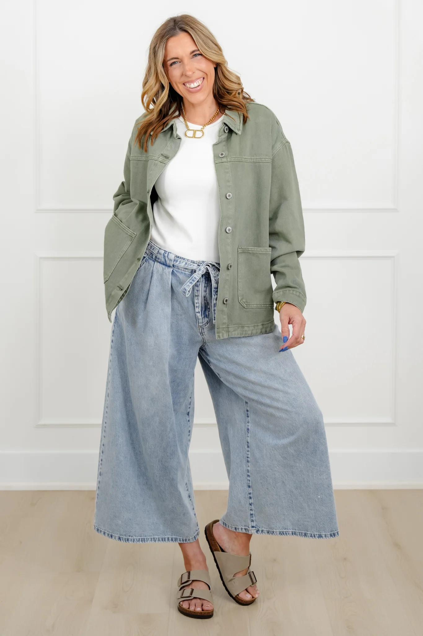 Olive Long Sleeve Button Down Jacket - Image 3
