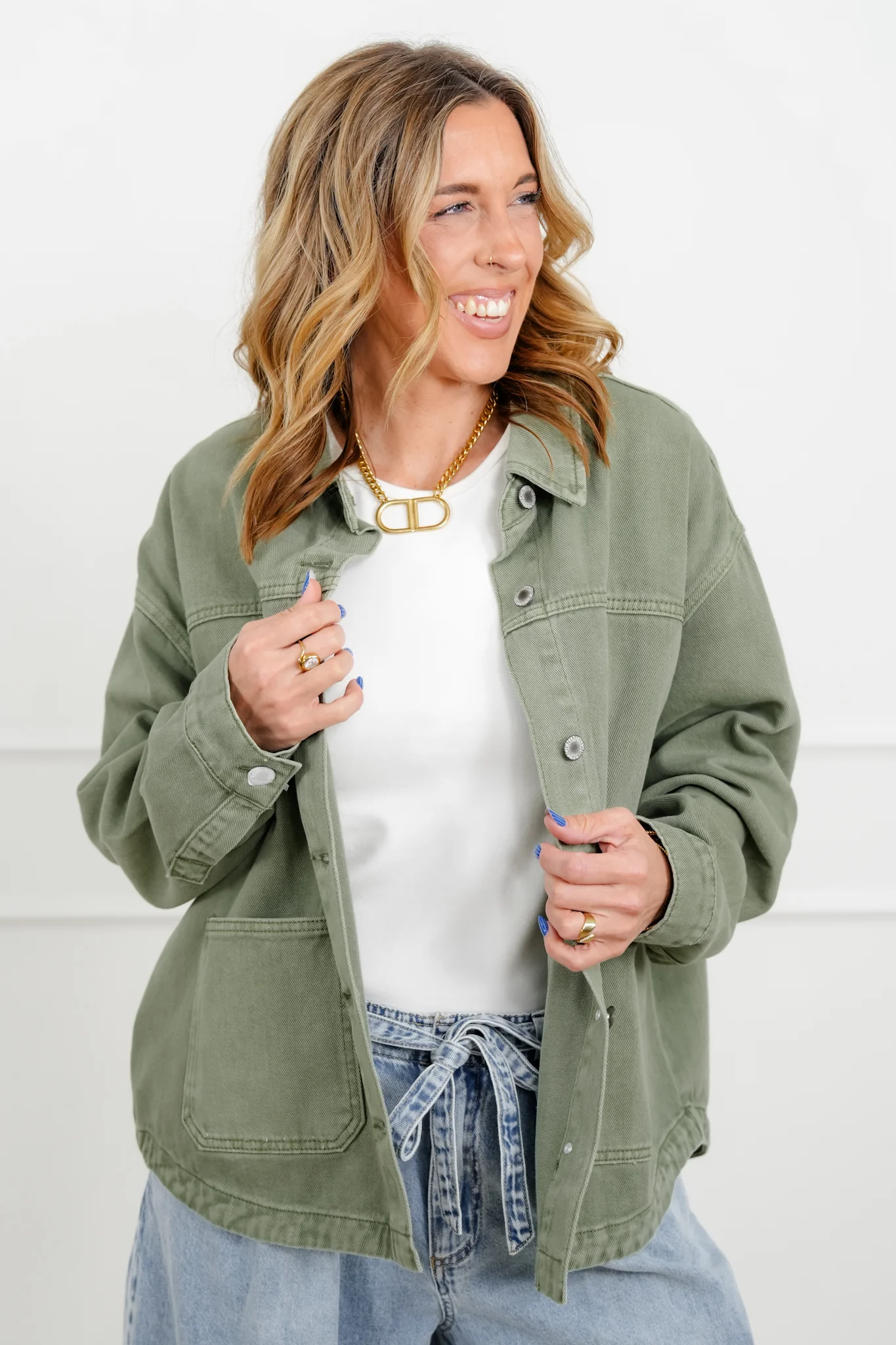 Olive Long Sleeve Button Down Jacket - Image 6