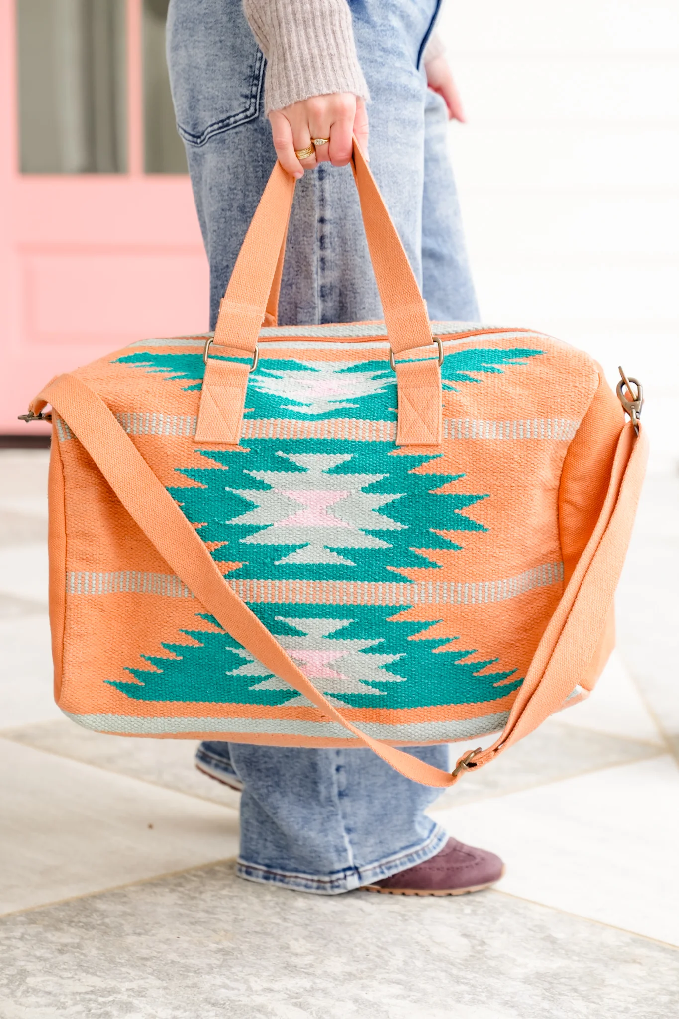 Orange, Green & Pink Aztec Duffel - Image 4