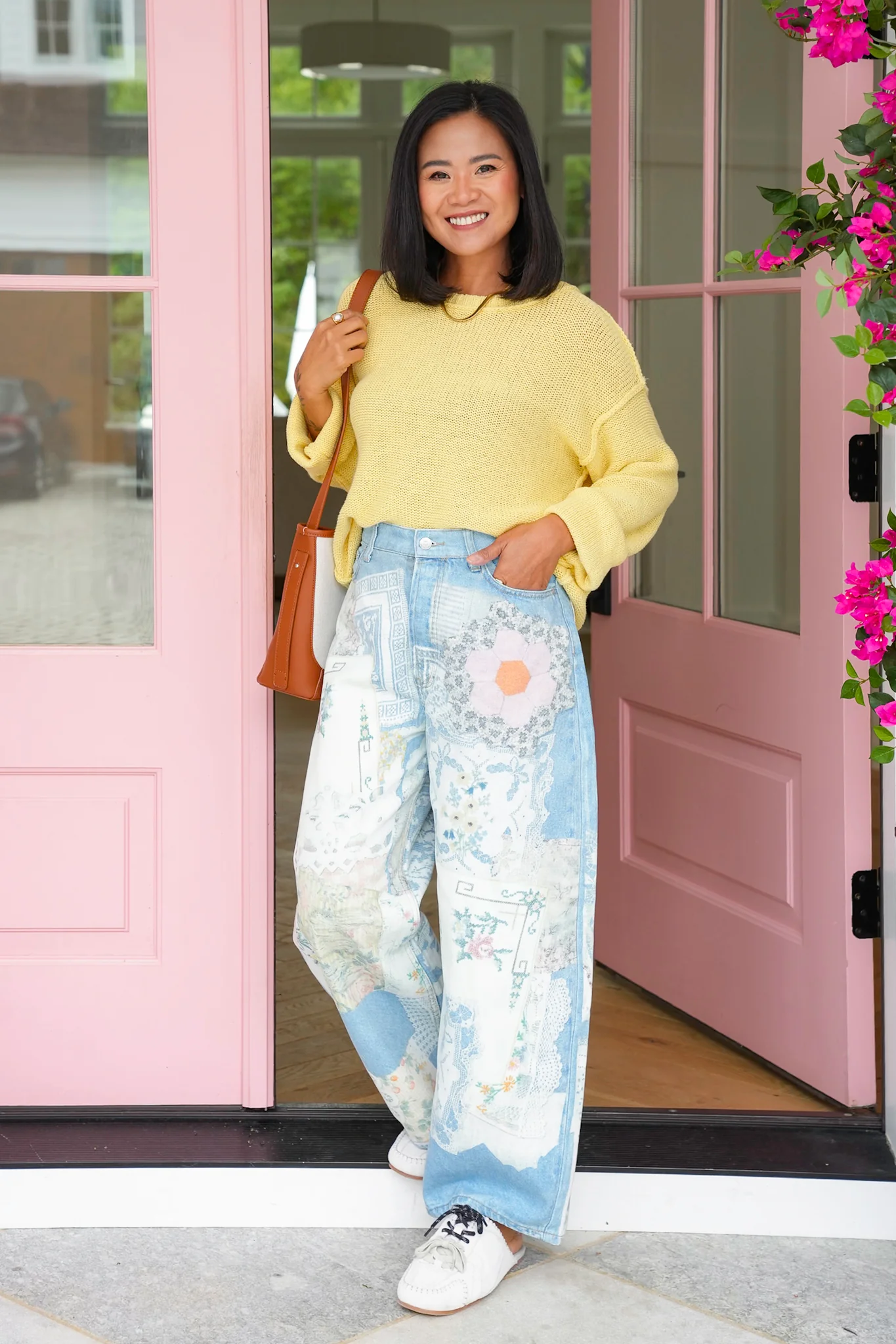 Patchwork Print Barrel Jeans - Image 6