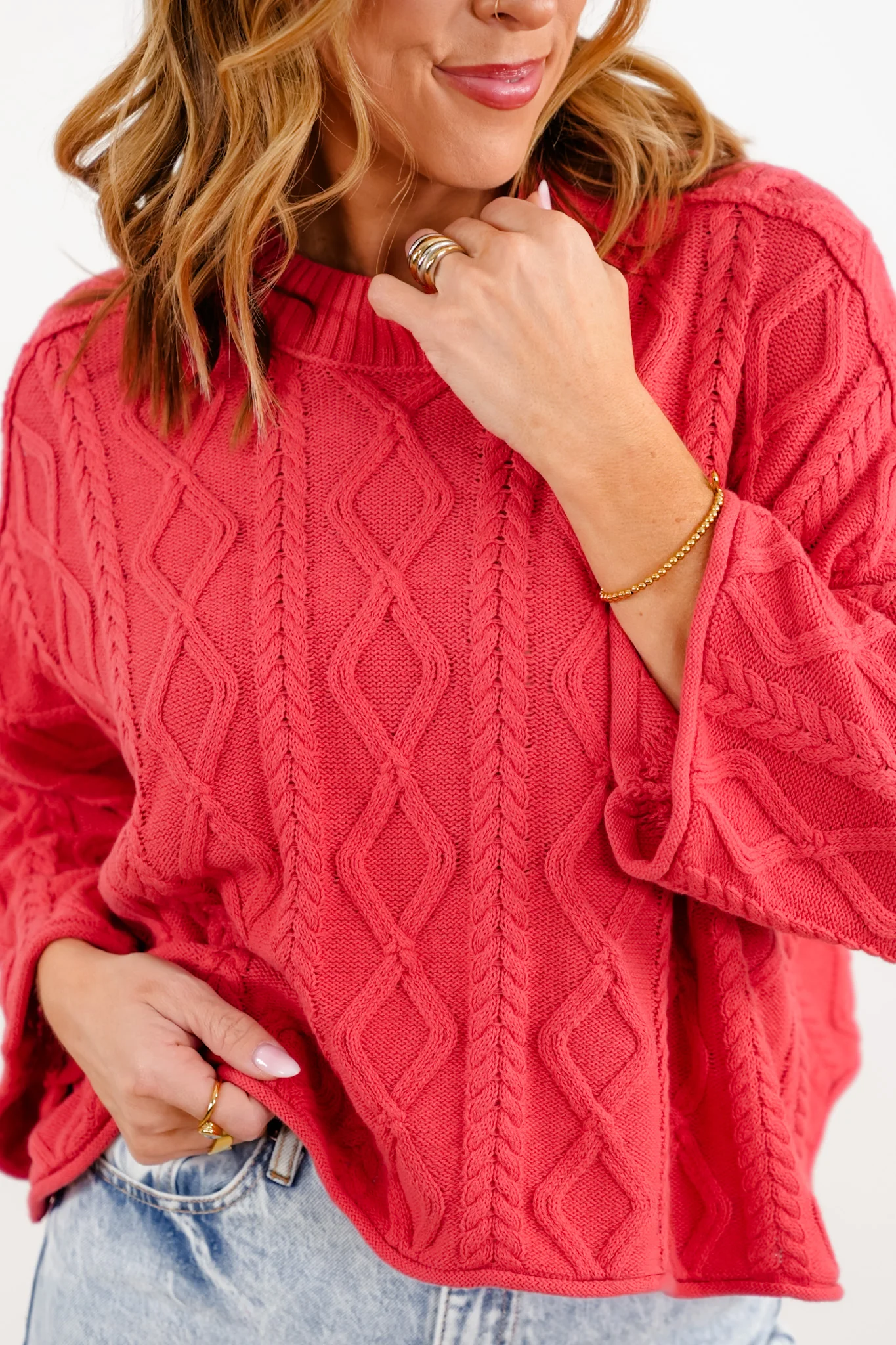 Pattern Knit Long Sleeve Pullover Sweater - Image 3