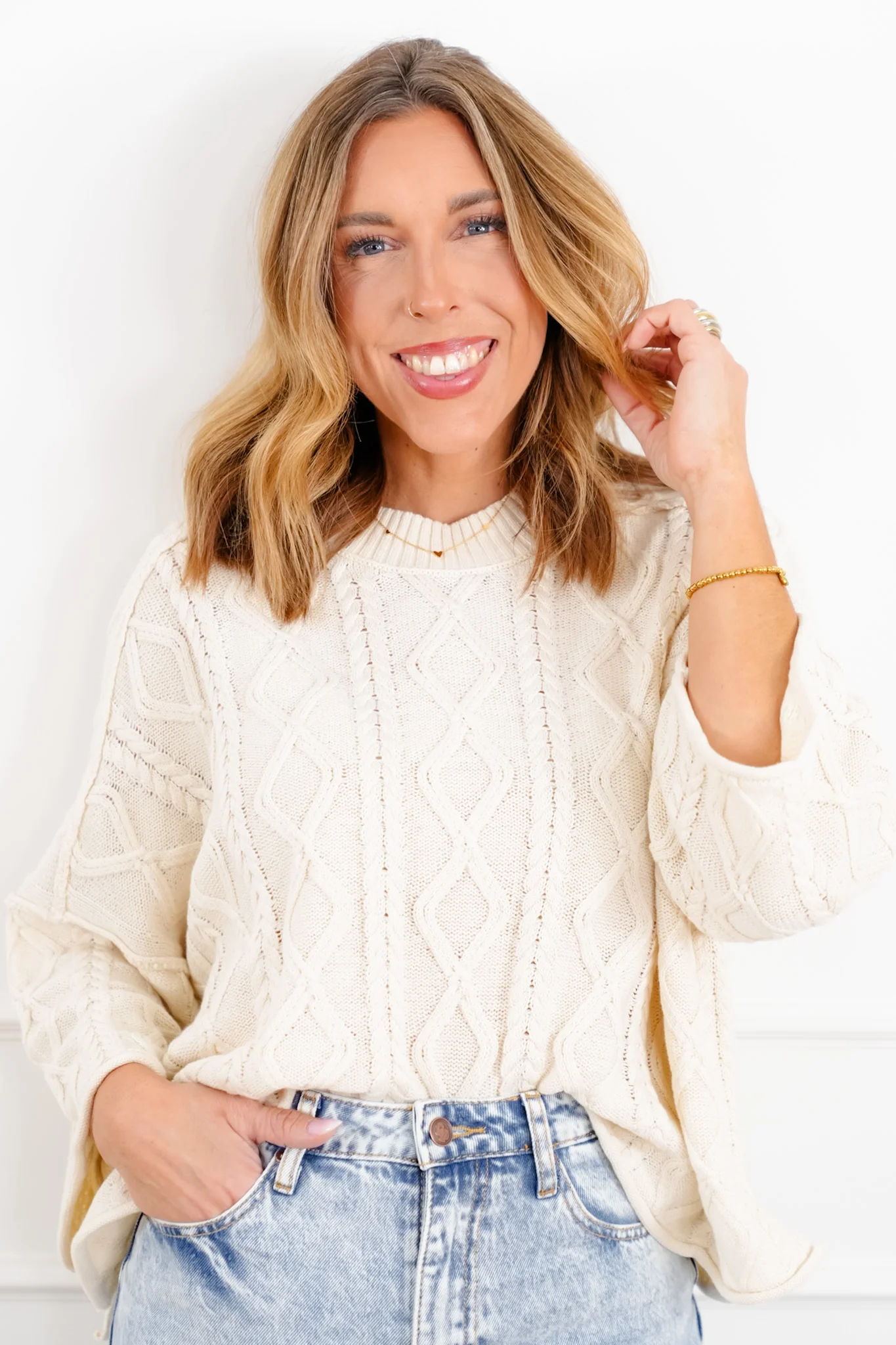 Pattern Knit Long Sleeve Pullover Sweater - Image 5
