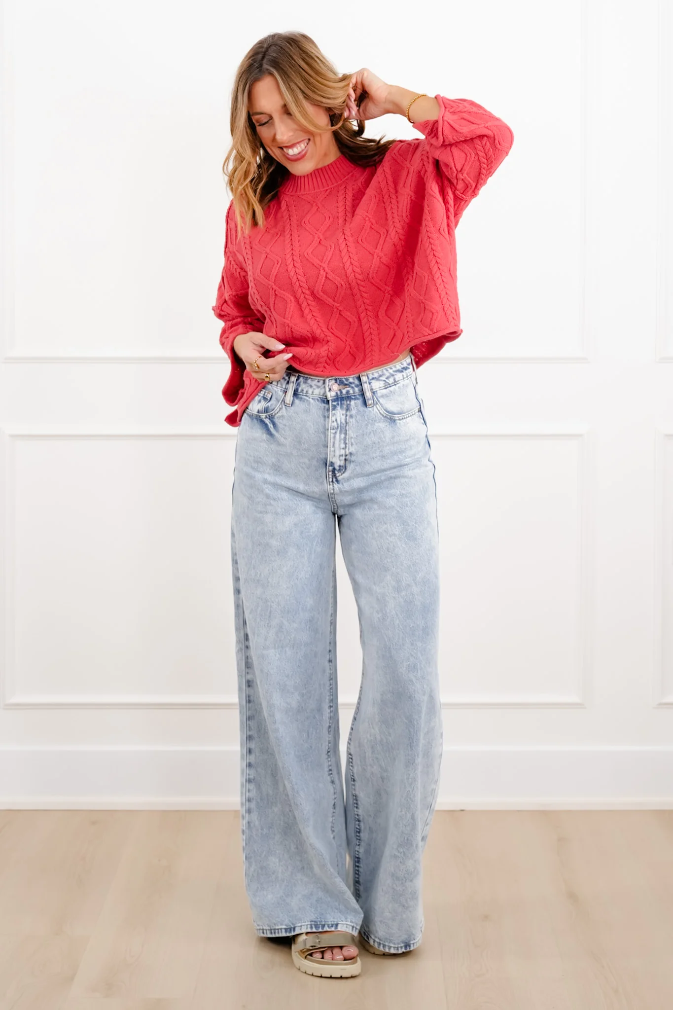 Pattern Knit Long Sleeve Pullover Sweater - Image 6
