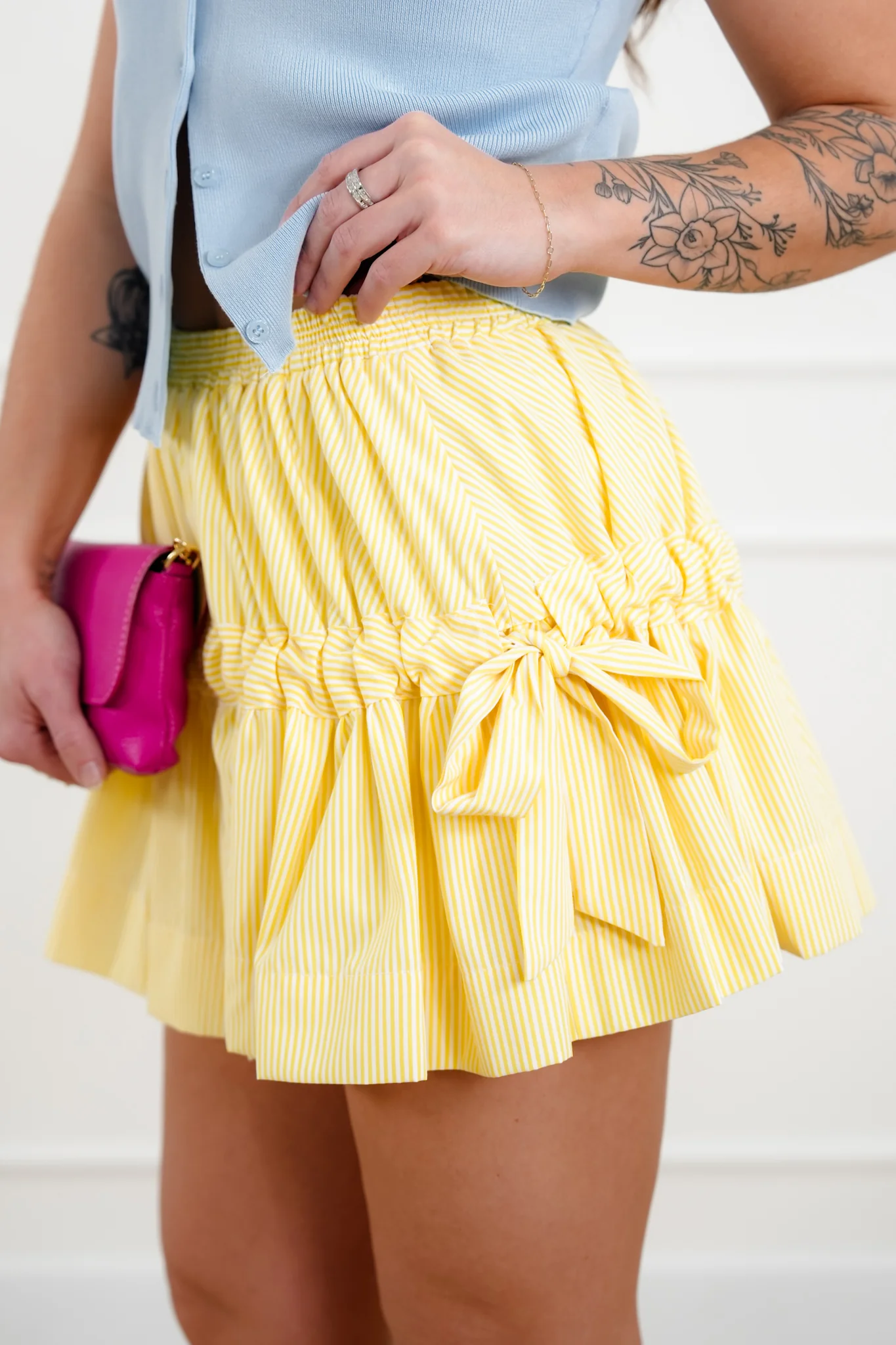 Pin Stripe Elastic Waist Mini Skirt with Adjustable Side Ties - Image 6