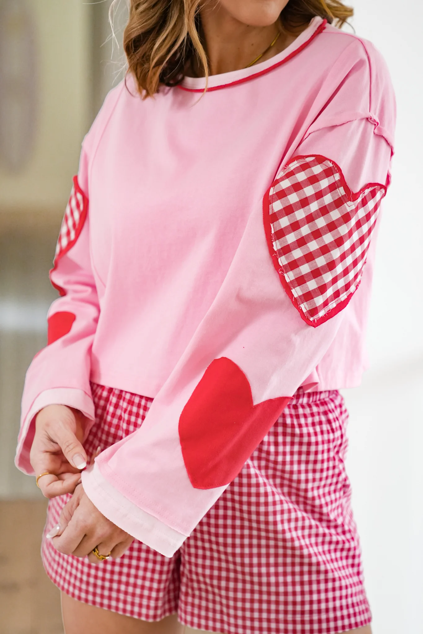 Pink Long Sleeve Top with Heart Patchwork - Image 2