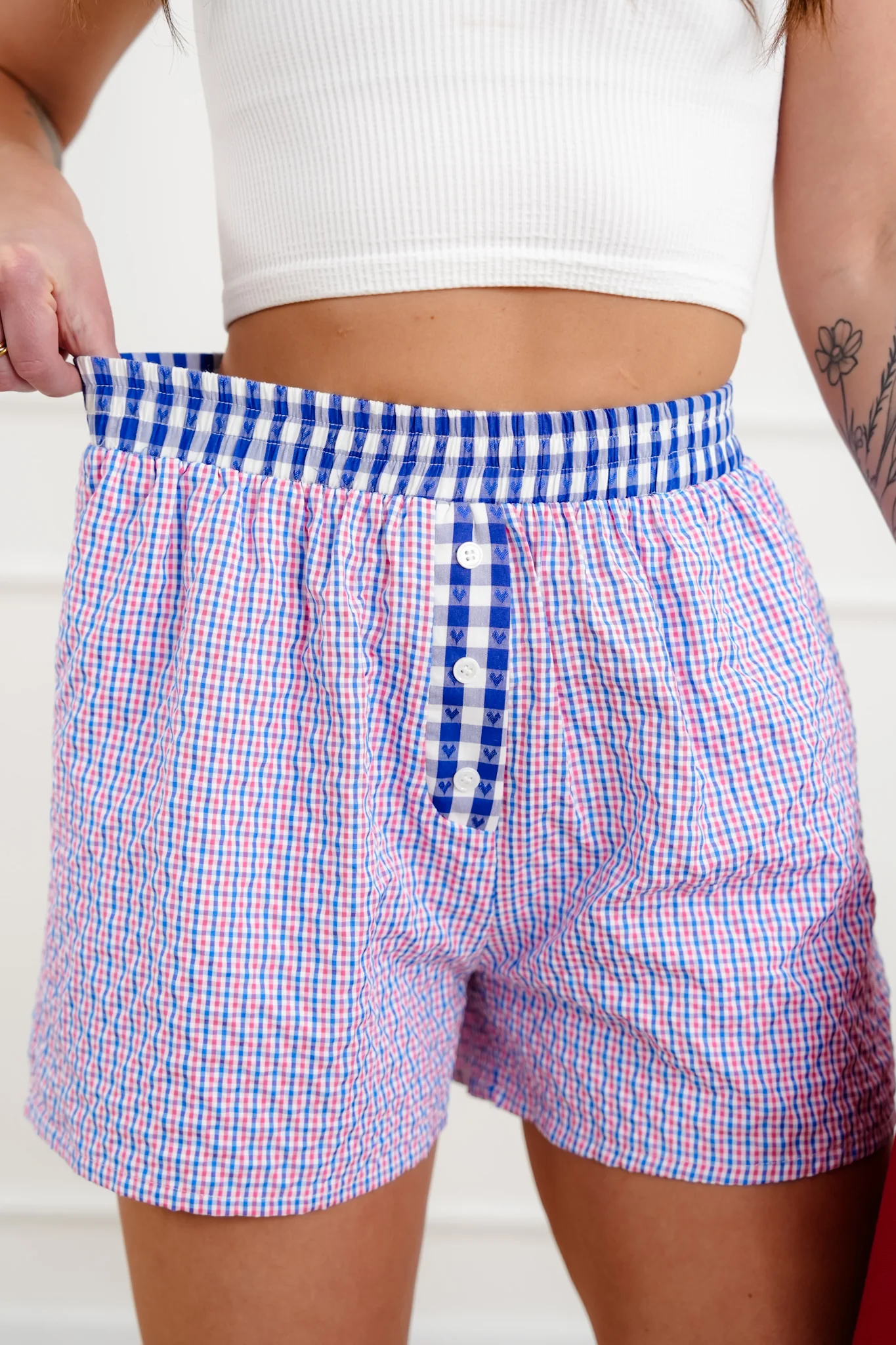 Plaid Elastic Waist Boxer Shorts with Heart Trim - Image 3