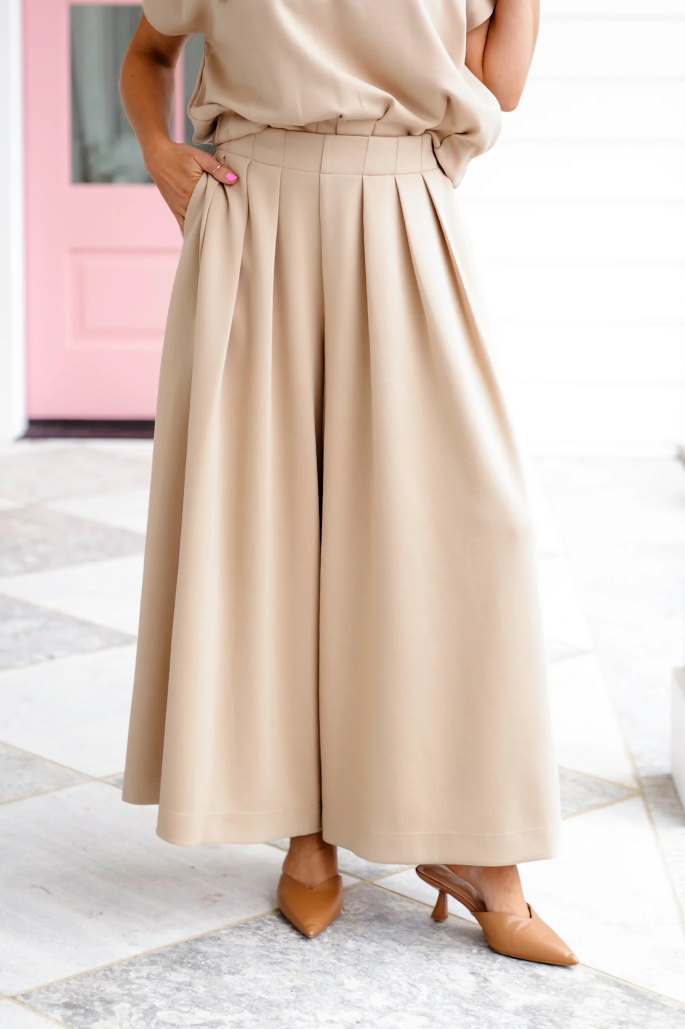 Pleated High Waist Wide Leg Pants - Image 3