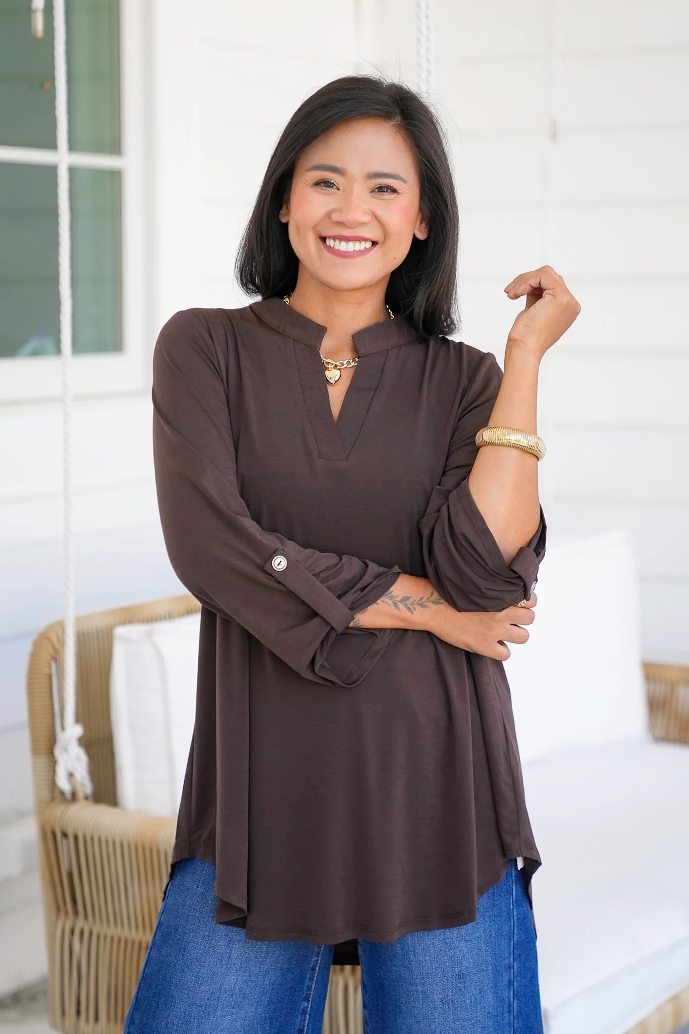 Door Buster! Plus/Reg 3/4 Sleeve Split Neck Tunic Top - Image 4