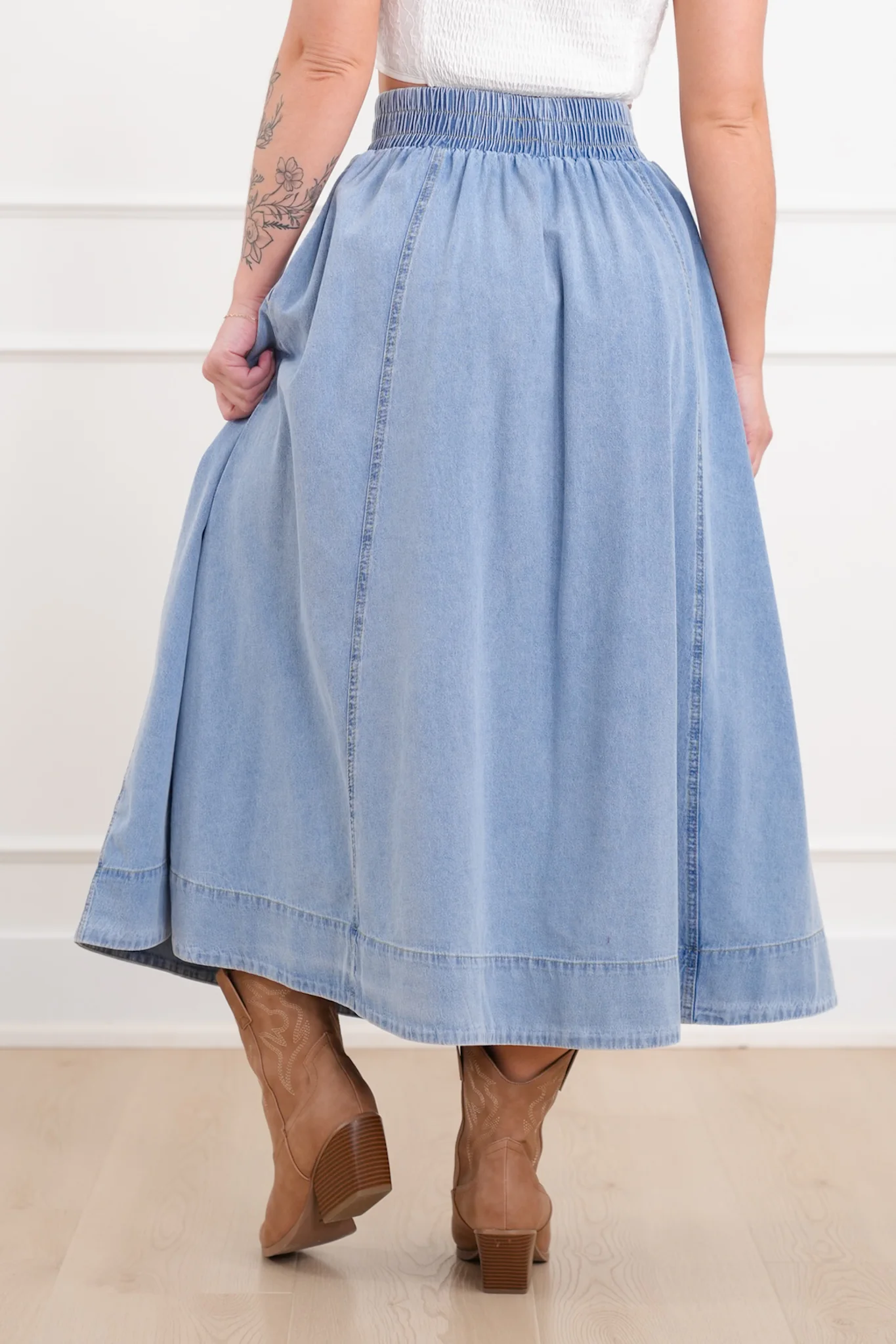Plus/Reg Elastic Waist Midi Skirt with Side Pockets - Image 10