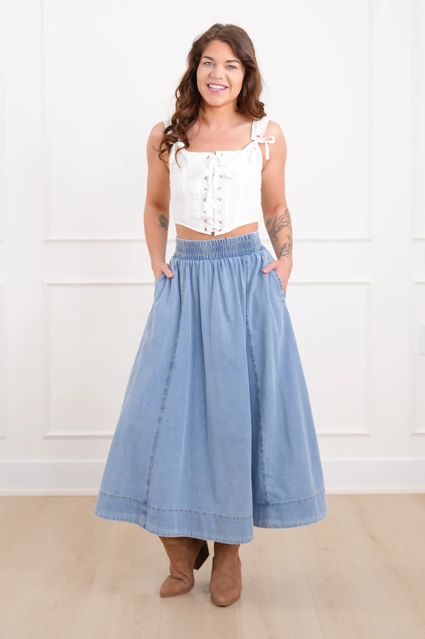 Plus/Reg Elastic Waist Midi Skirt with Side Pockets - Image 4