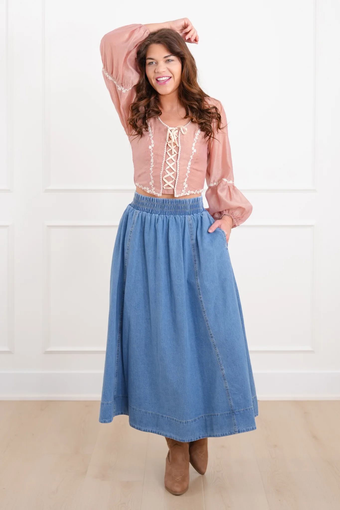Plus/Reg Elastic Waist Midi Skirt with Side Pockets - Image 5