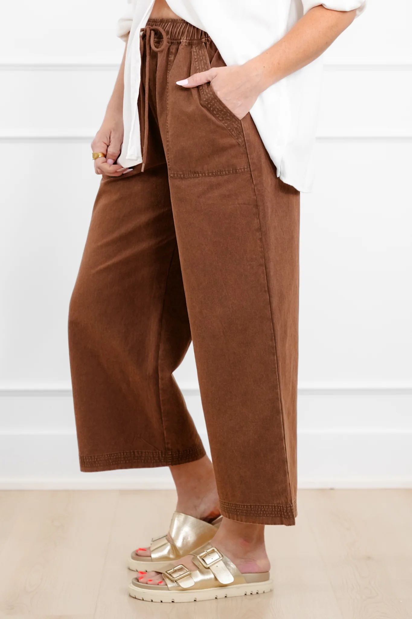 Plus/Reg Acid Wash Elastic Waist Wide Leg Pants - Image 7