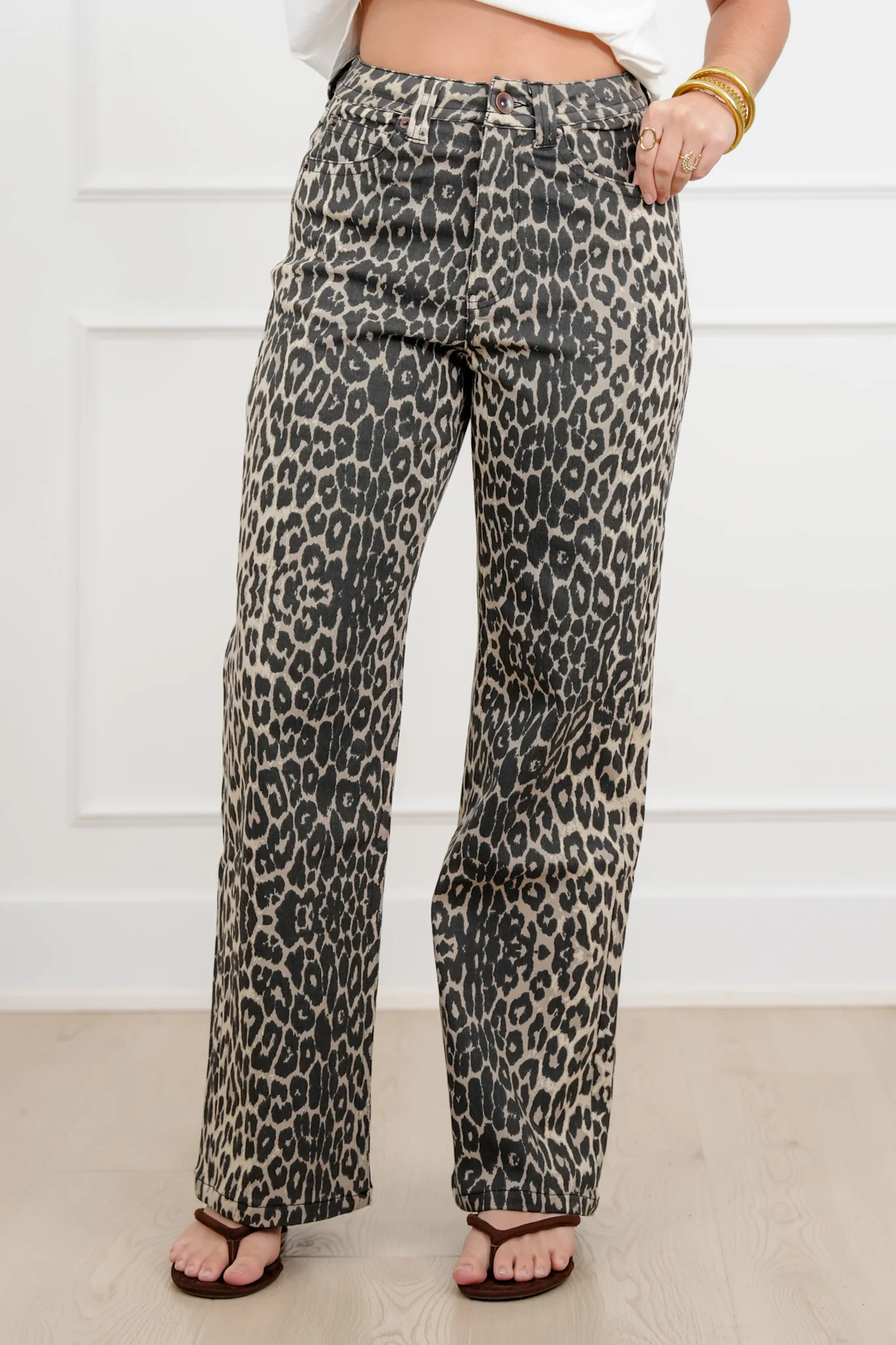 Plus/Reg Animal Print High Rise Straight Leg Pants - Image 4