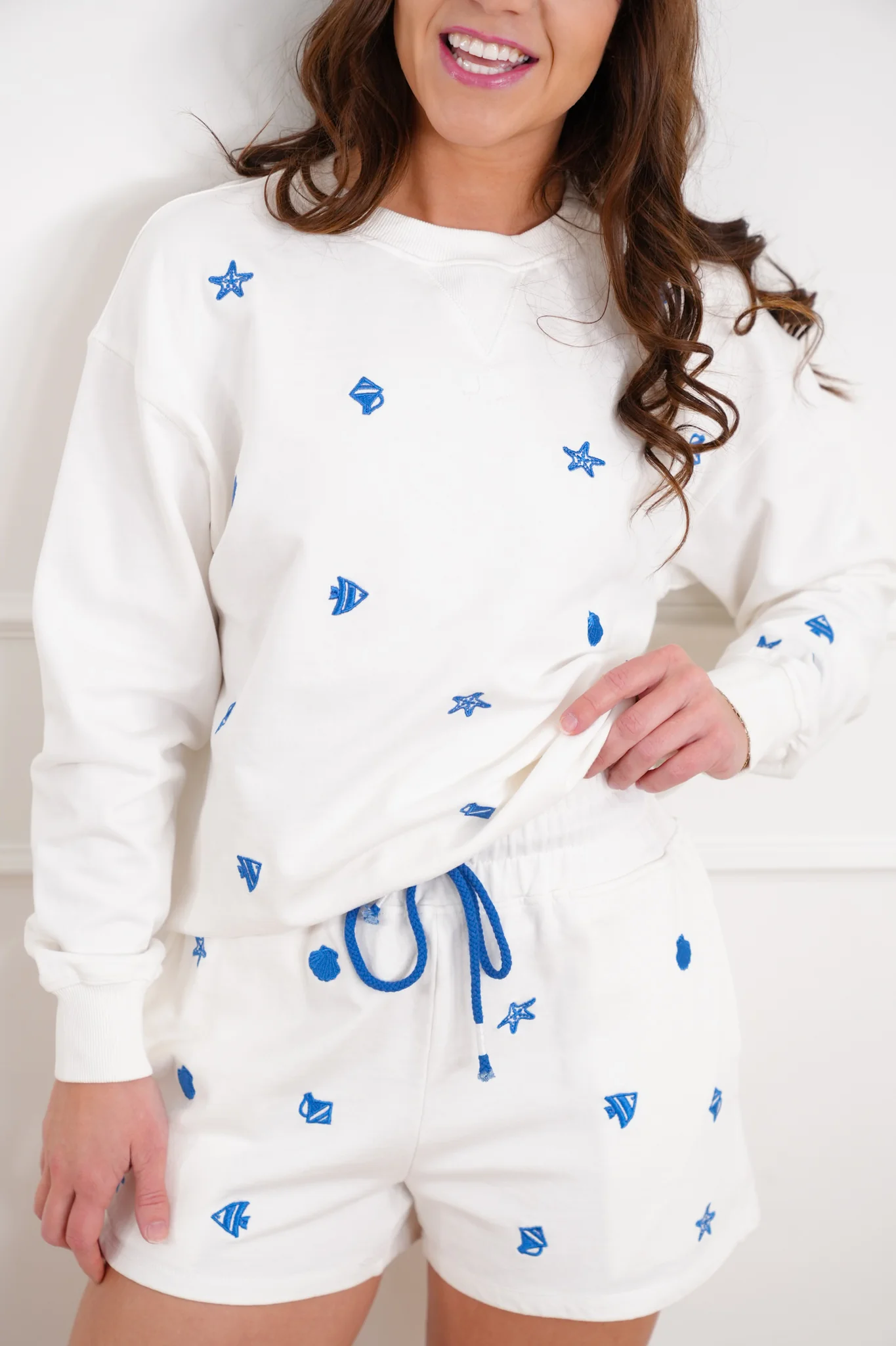Plus/Reg Beach Embroidered Long Sleeve Pullover Sweatshirt - Image 3