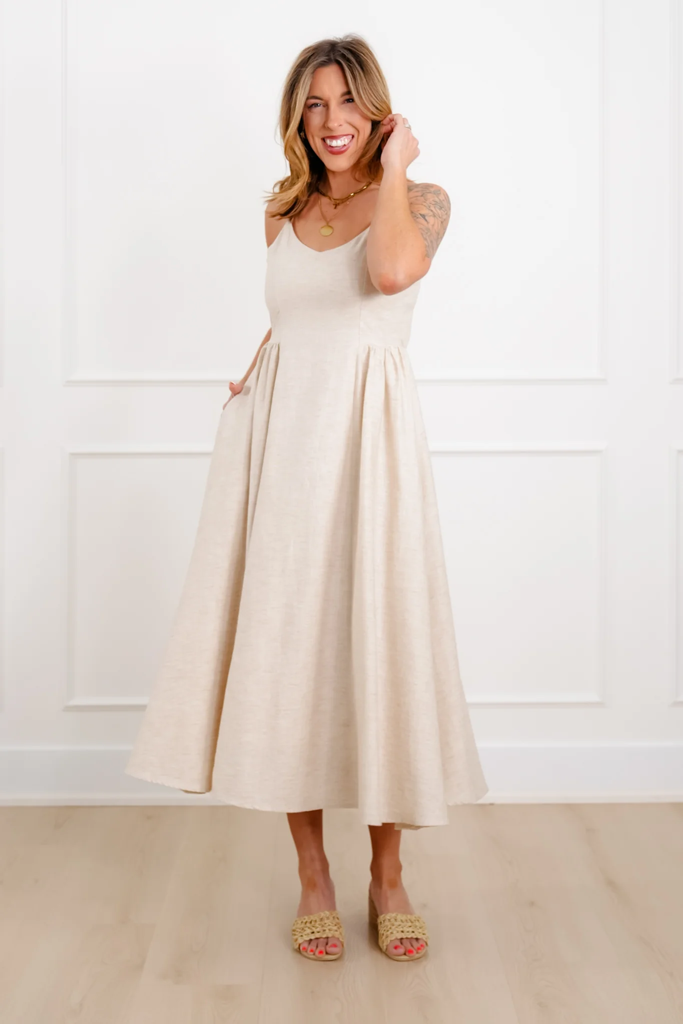 Plus/Reg Beige Sleeveless Midi Dress - Image 7