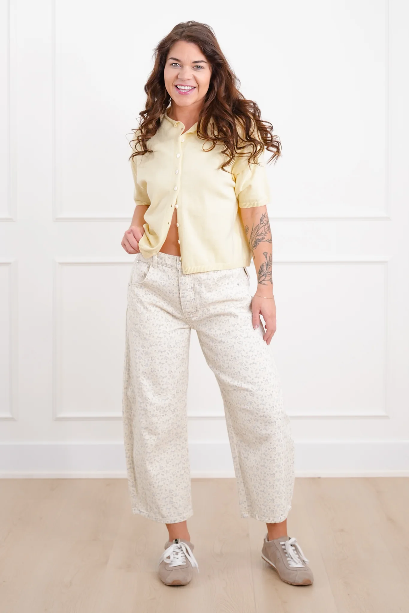 Plus/Reg Blue Floral Print Button Fly Barrel Pants - Image 2