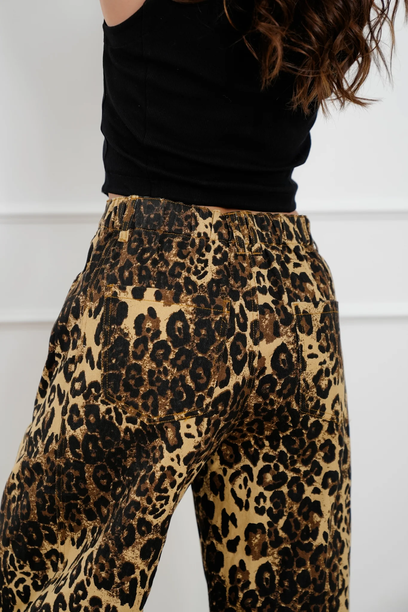 Plus/ Reg Brown Leopard Print Barrel Jeans - Image 6