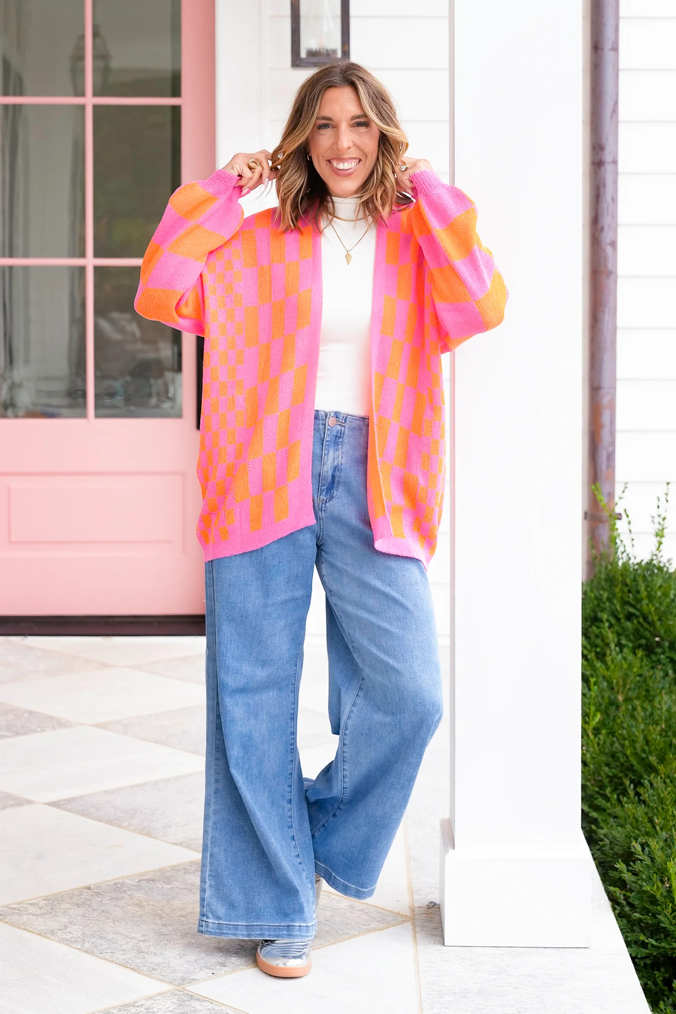 Plus/Reg Checkered Print Long Sleeve Open Cardigan - Image 4