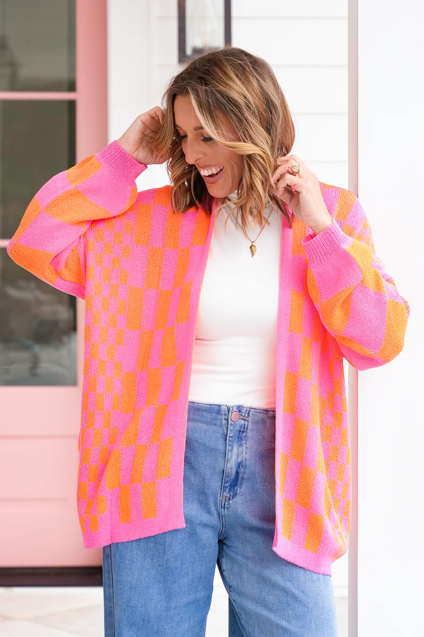 Plus/Reg Checkered Print Long Sleeve Open Cardigan - Image 8