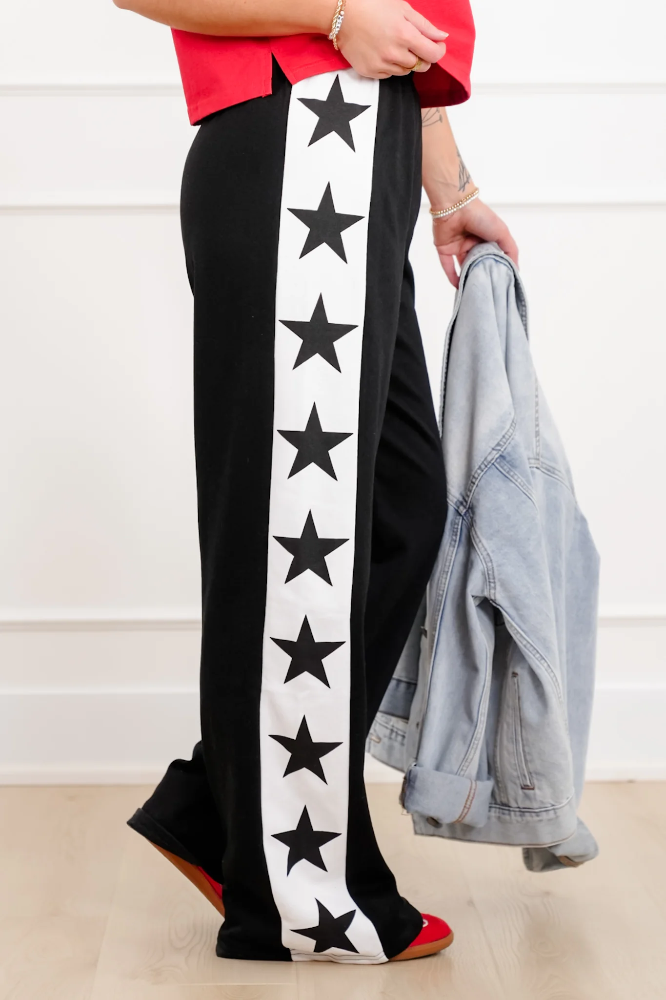 Plus/Reg Elastic Waist Sweatpants with Star Stripe - Image 5
