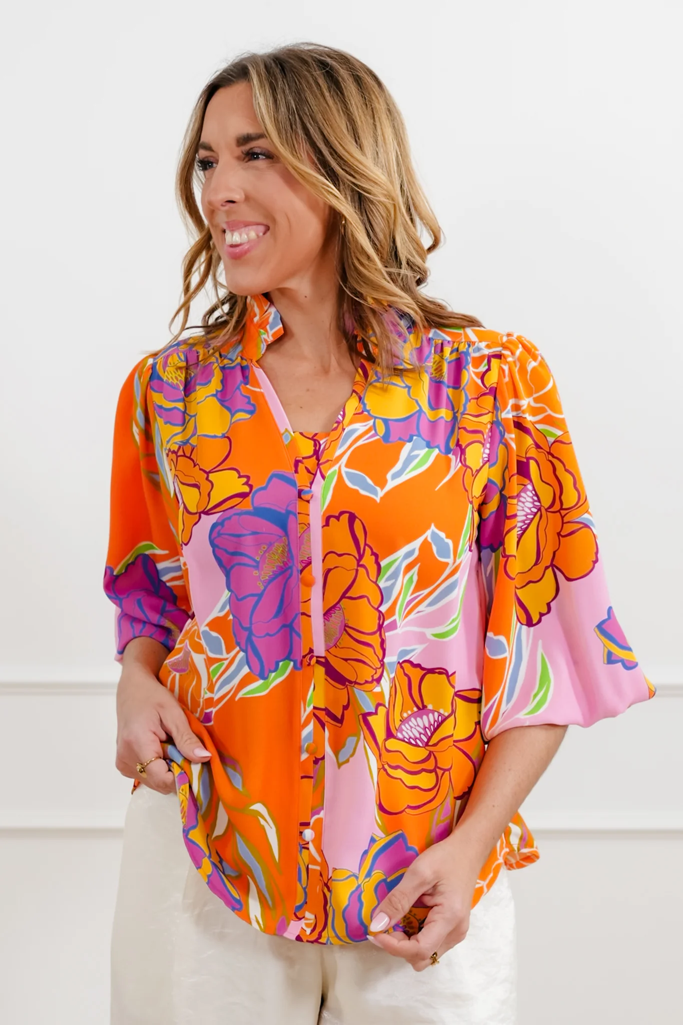 Plus/Reg Floral Print 3/4 Sleeve Blouse - Image 2