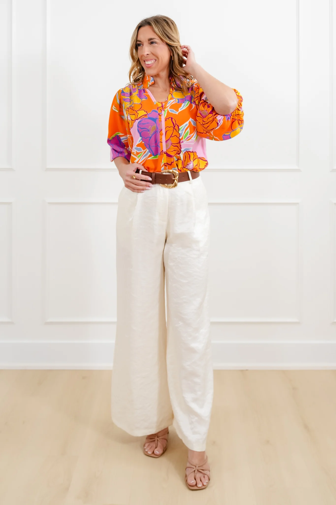 Plus/Reg Floral Print 3/4 Sleeve Blouse - Image 3