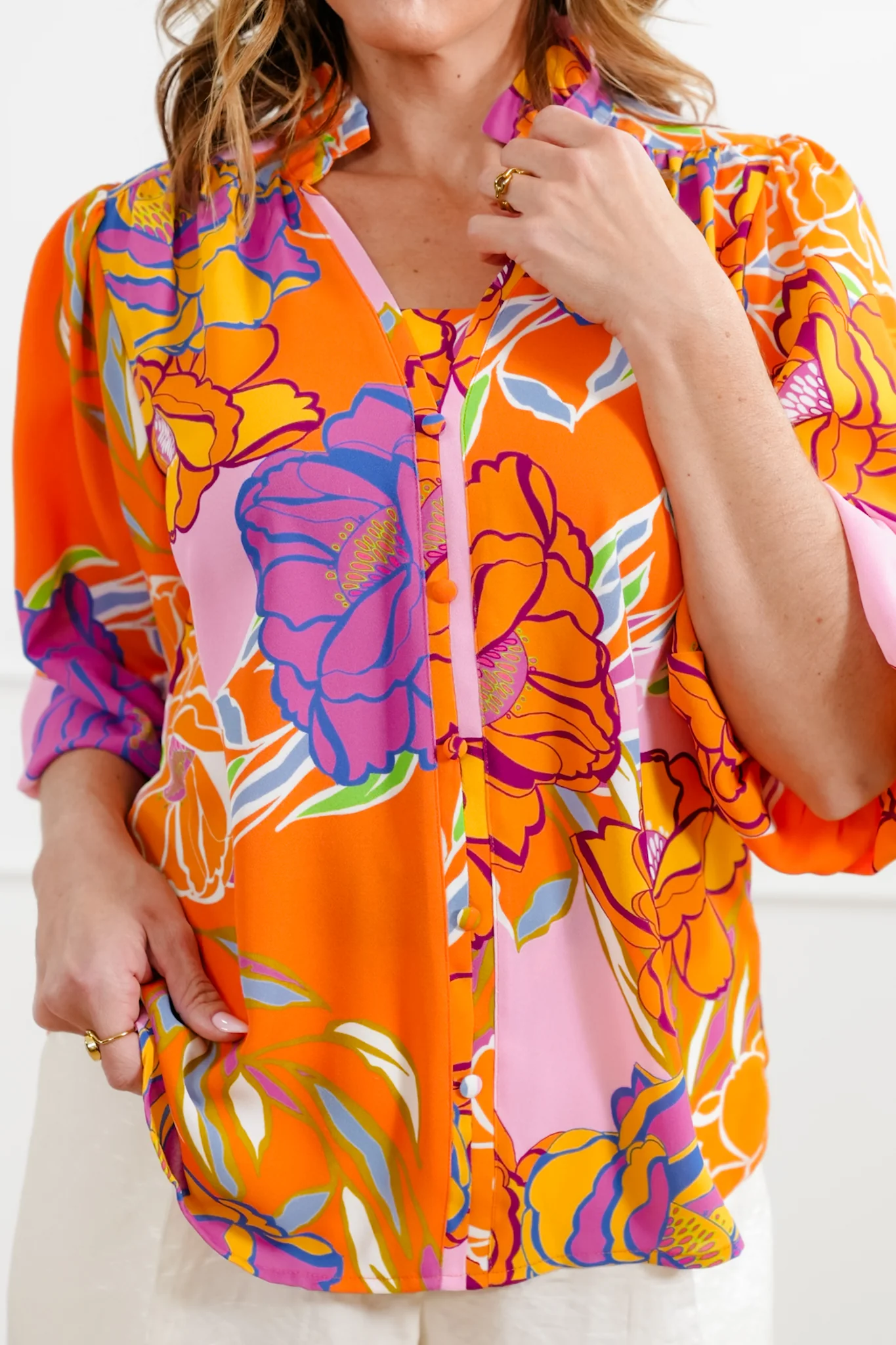 Plus/Reg Floral Print 3/4 Sleeve Blouse - Image 6