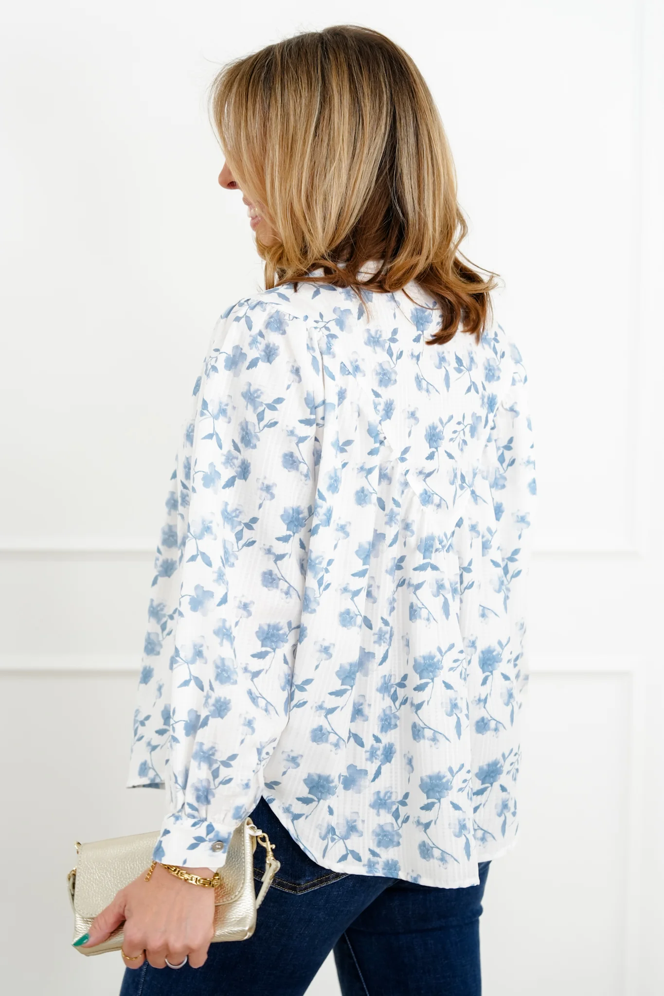 Plus/Reg Floral Print Long Sleeve Button Down Top - Image 9