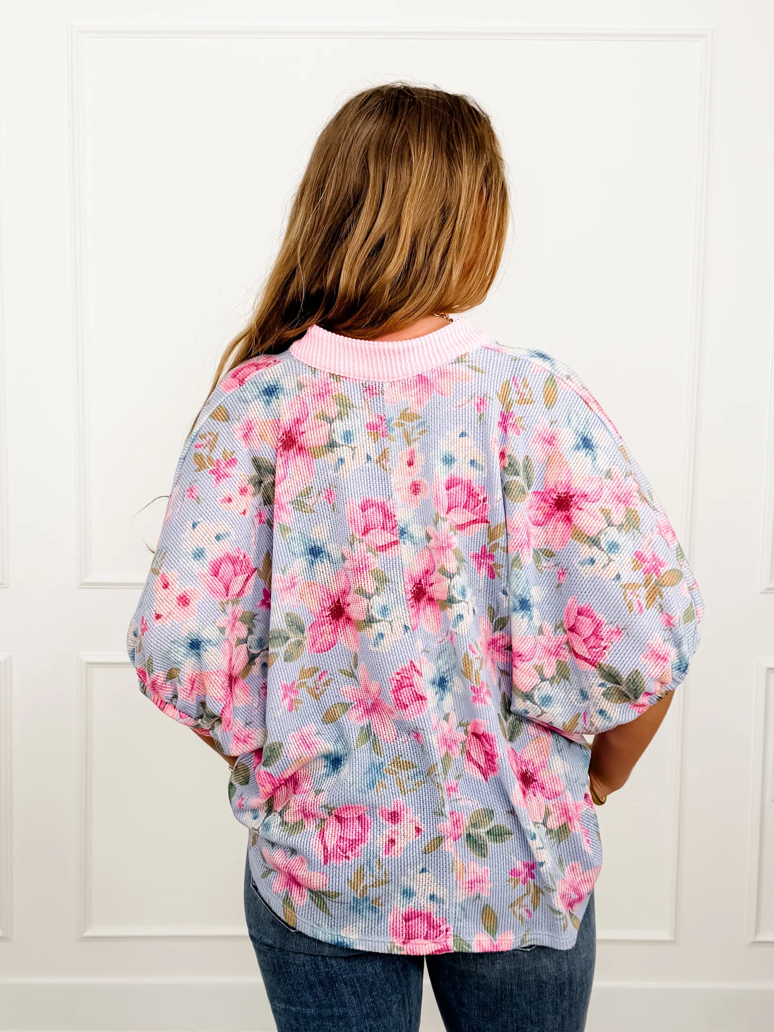 Plus/Reg Floral Print Short Sleeve V Neck Top - Image 5